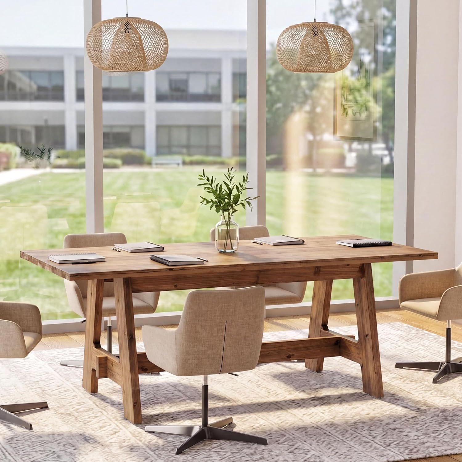 63" Conference Table, Solid Wood Meeting Desk for 4-6 People for Conference Room, Office