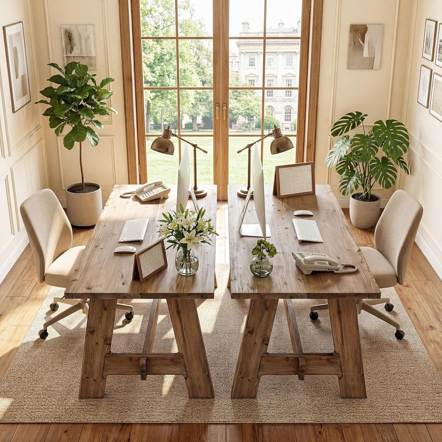 63" Conference Table, Solid Wood Meeting Desk for 4-6 People for Conference Room, Office