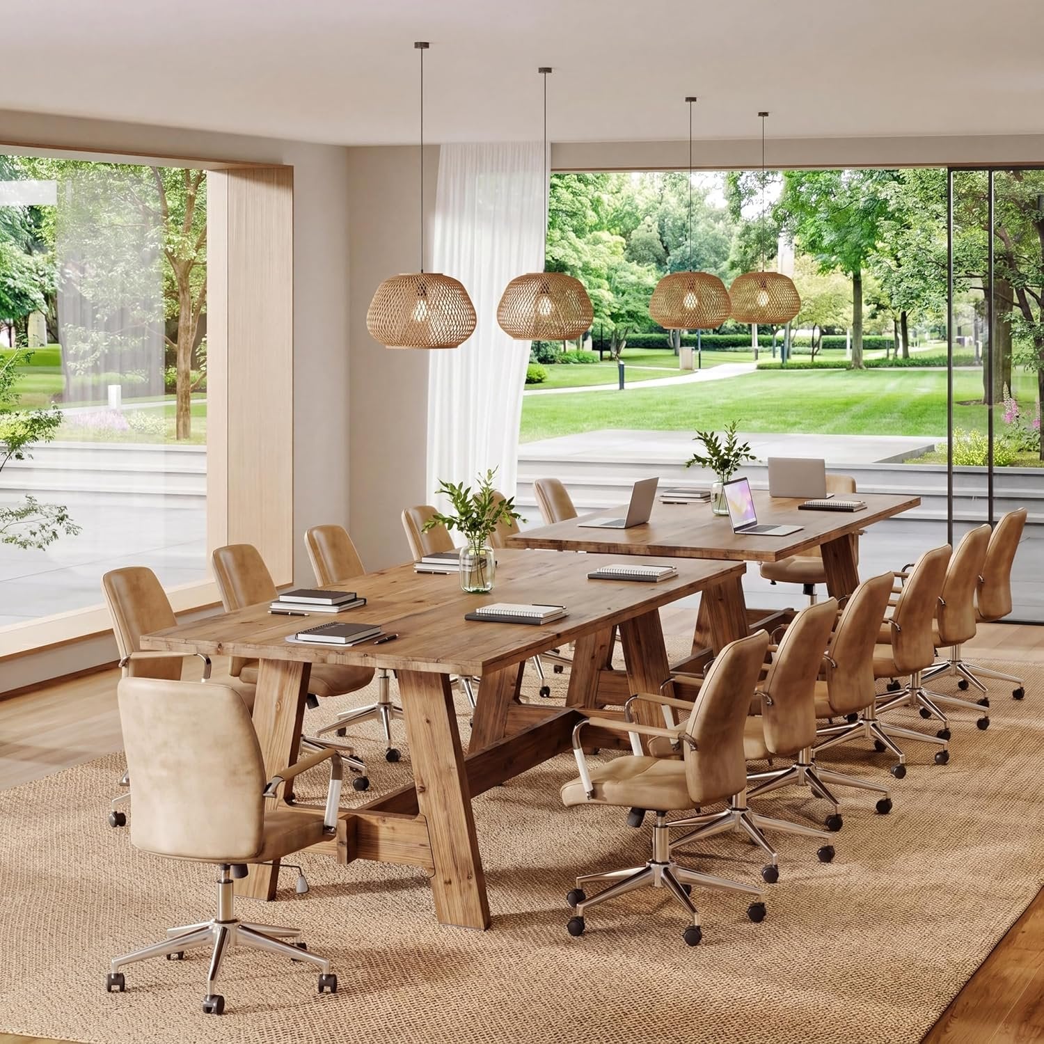 63" Conference Table, Solid Wood Meeting Desk for 4-6 People for Conference Room, Office