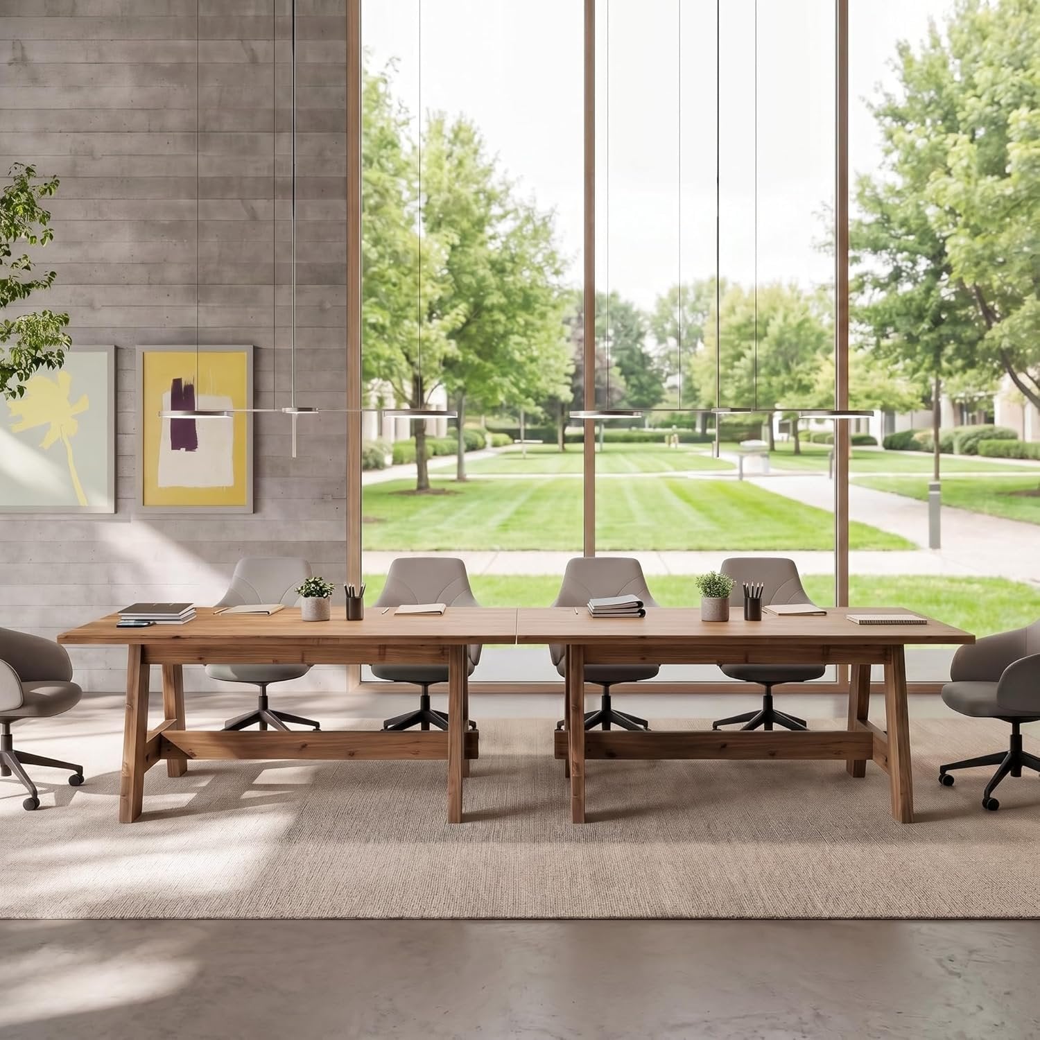 63" Conference Table, Solid Wood Meeting Desk for 4-6 People for Conference Room, Office