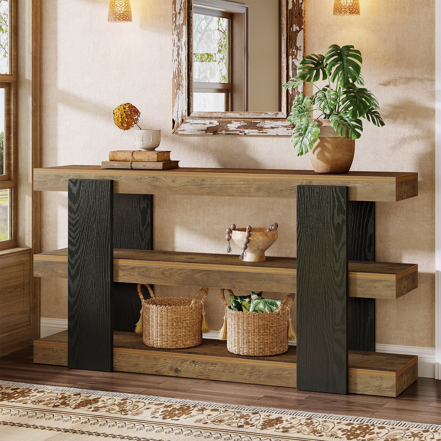 63" Console Table, 3-Tier Entryway Table Sofa Table with Storage