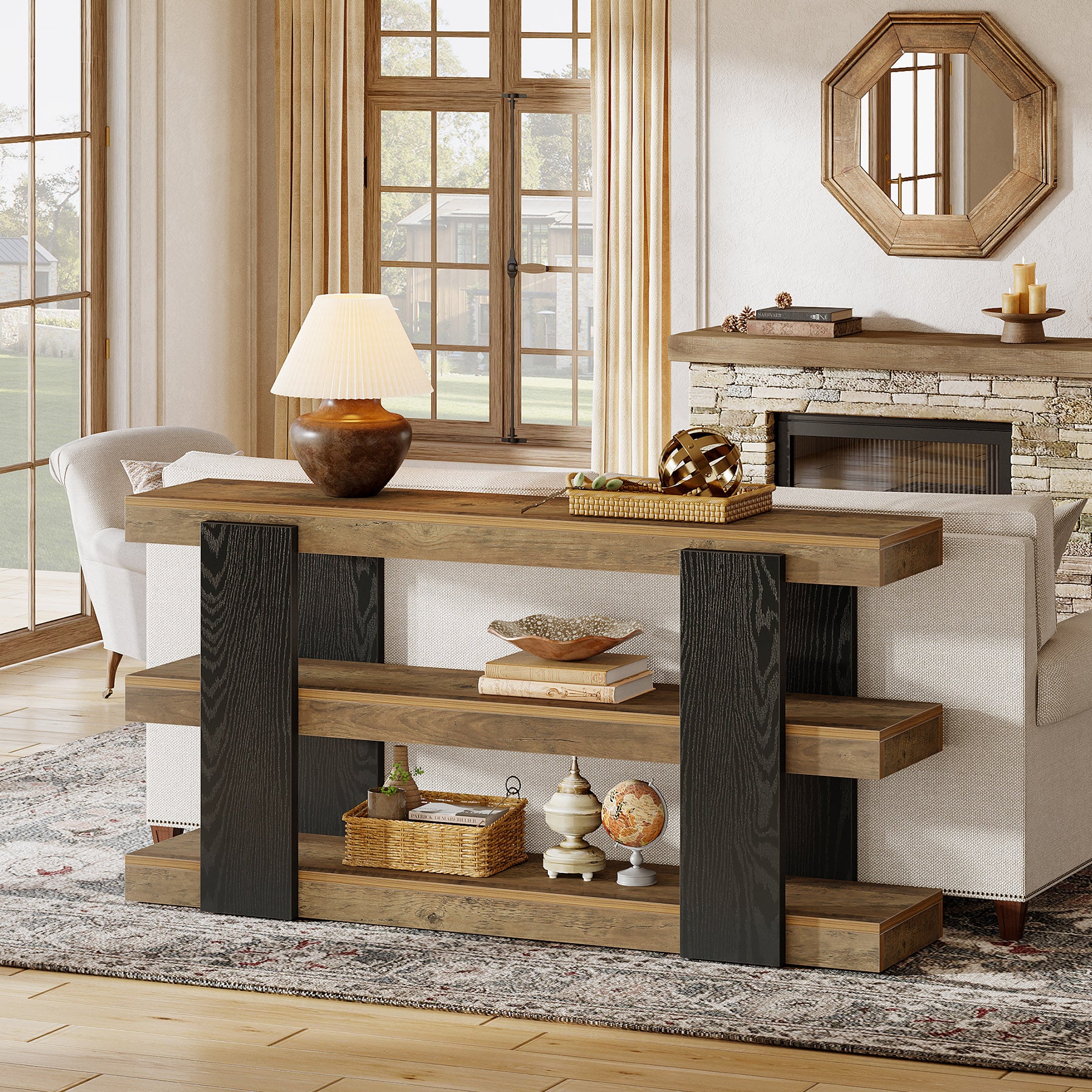 63" Console Table, 3-Tier Entryway Table Sofa Table with Storage