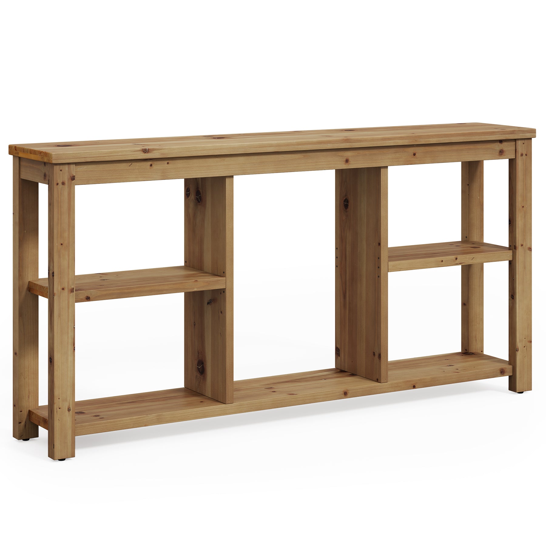 63" Console Table, 3-Tier Solid Wood Sofa Table with 6 Storage Cubes