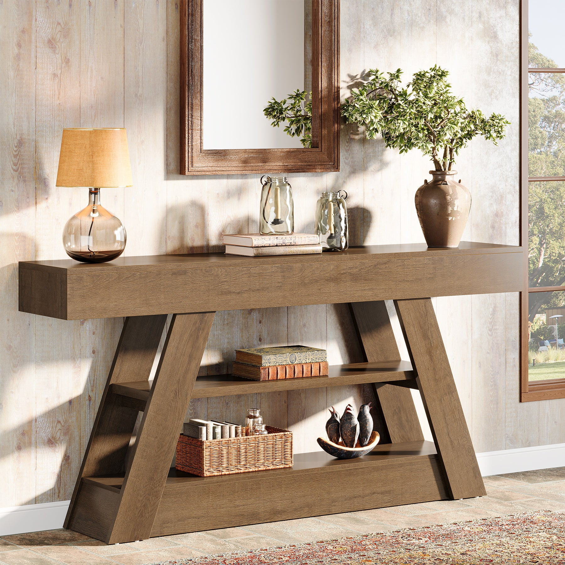 63" Console Table, Entryway Sofa Table with Storage Shelves