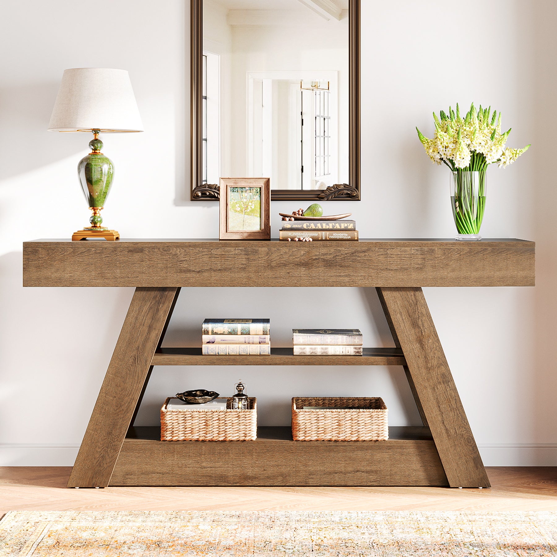63" Console Table, Entryway Sofa Table with Storage Shelves