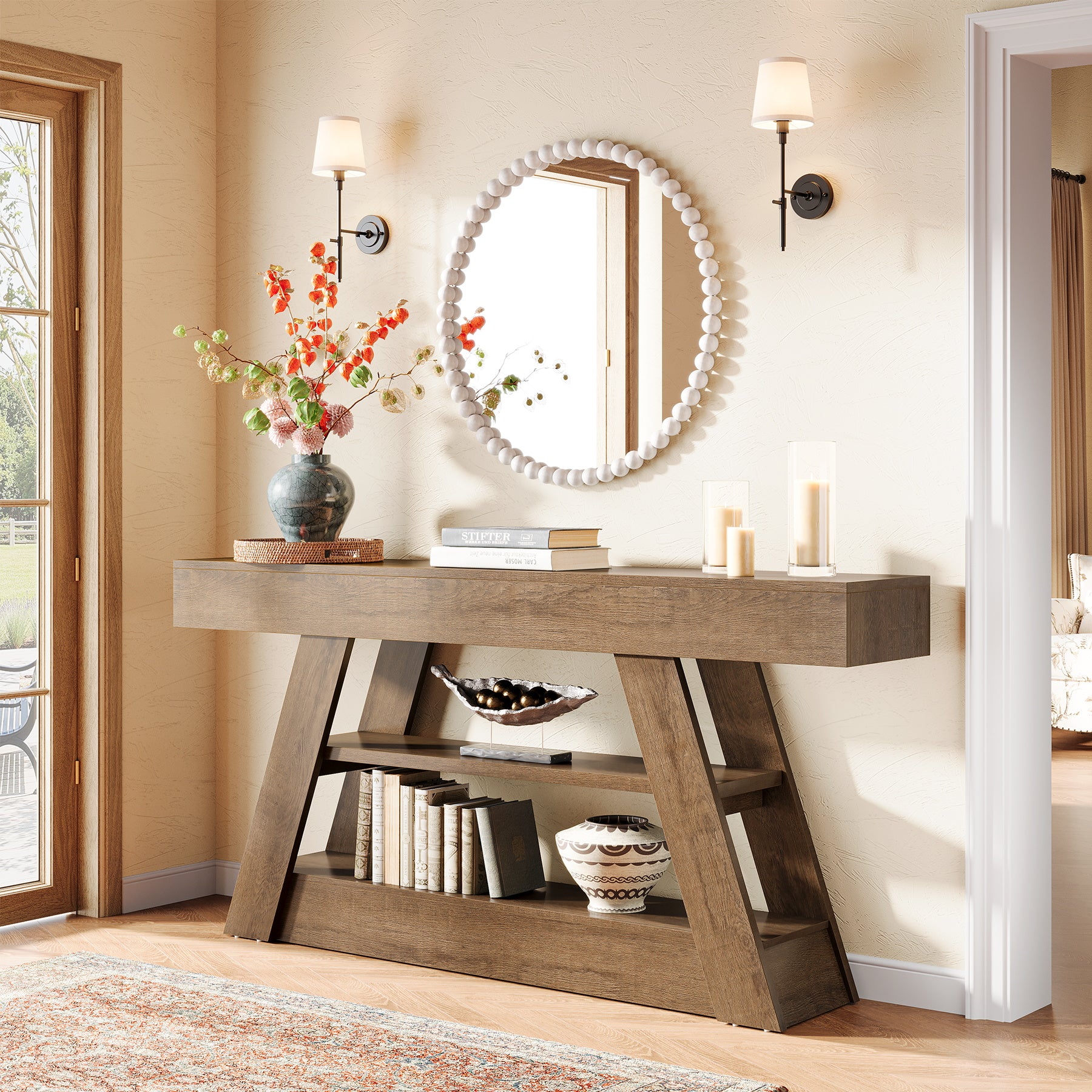 63" Console Table, Entryway Sofa Table with Storage Shelves