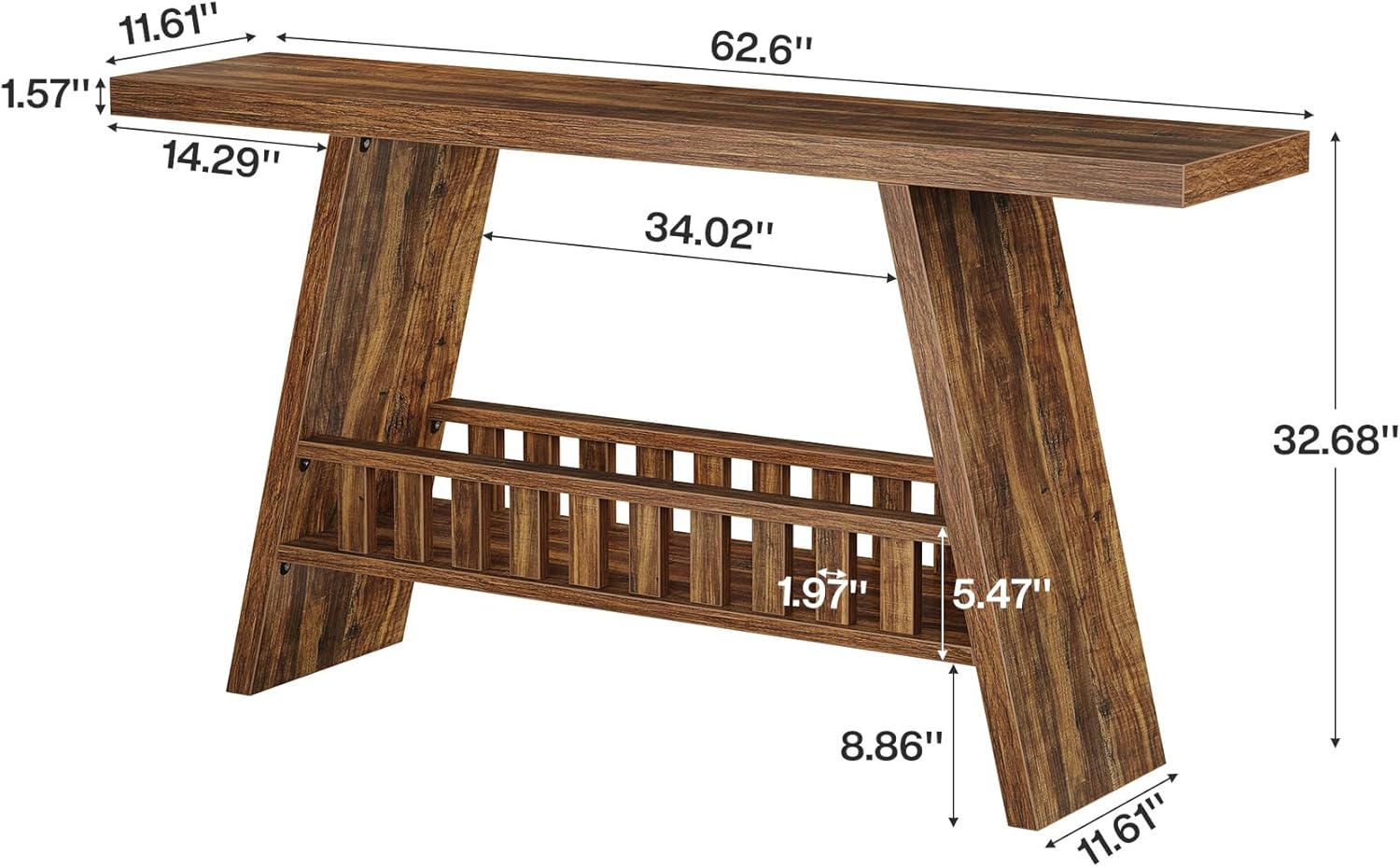 63" Console Table, Farmhouse 2 - Tier Narrow Sofa Table Long Entryway Table Tribesigns
