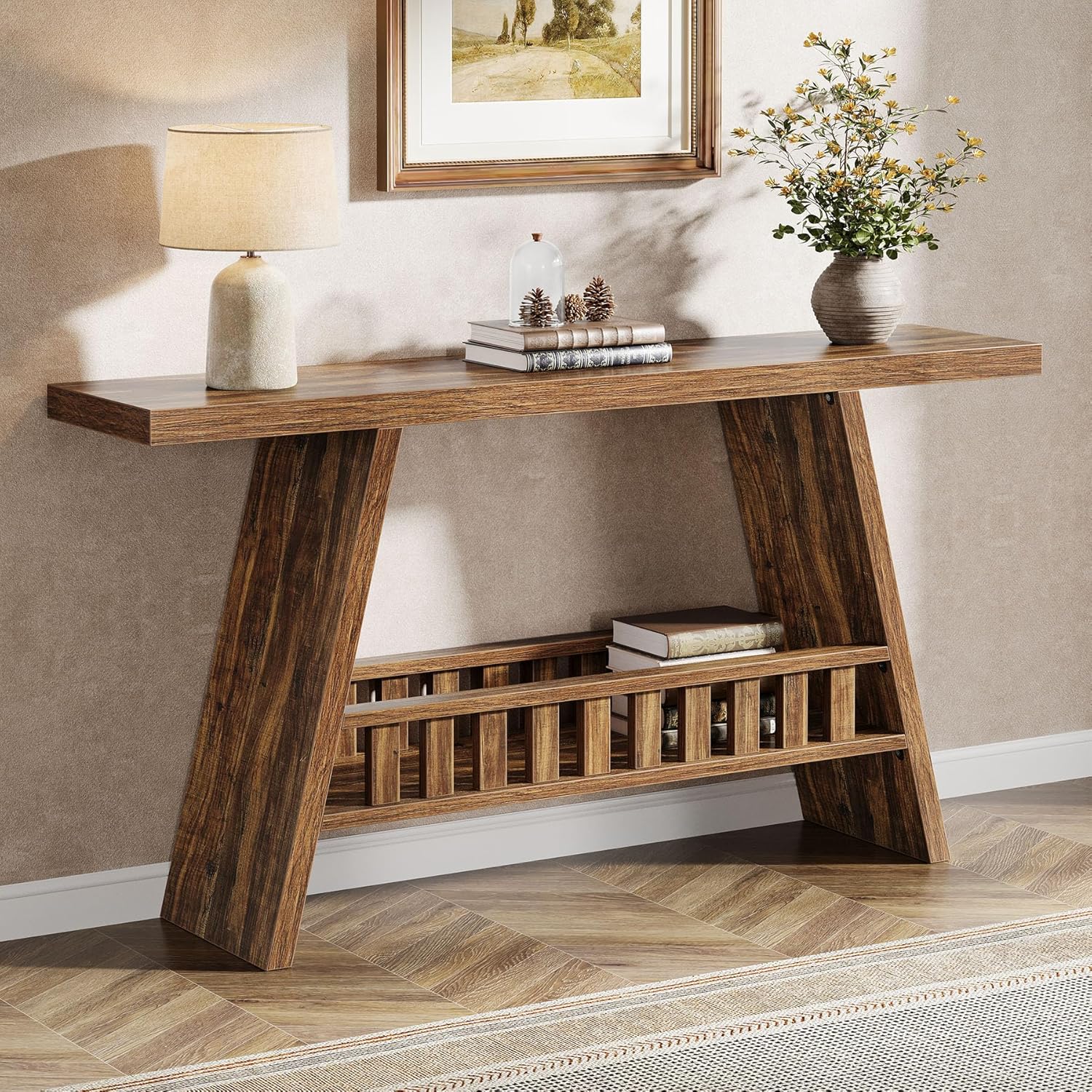 63" Console Table, Farmhouse 2 - Tier Narrow Sofa Table Long Entryway Table Tribesigns