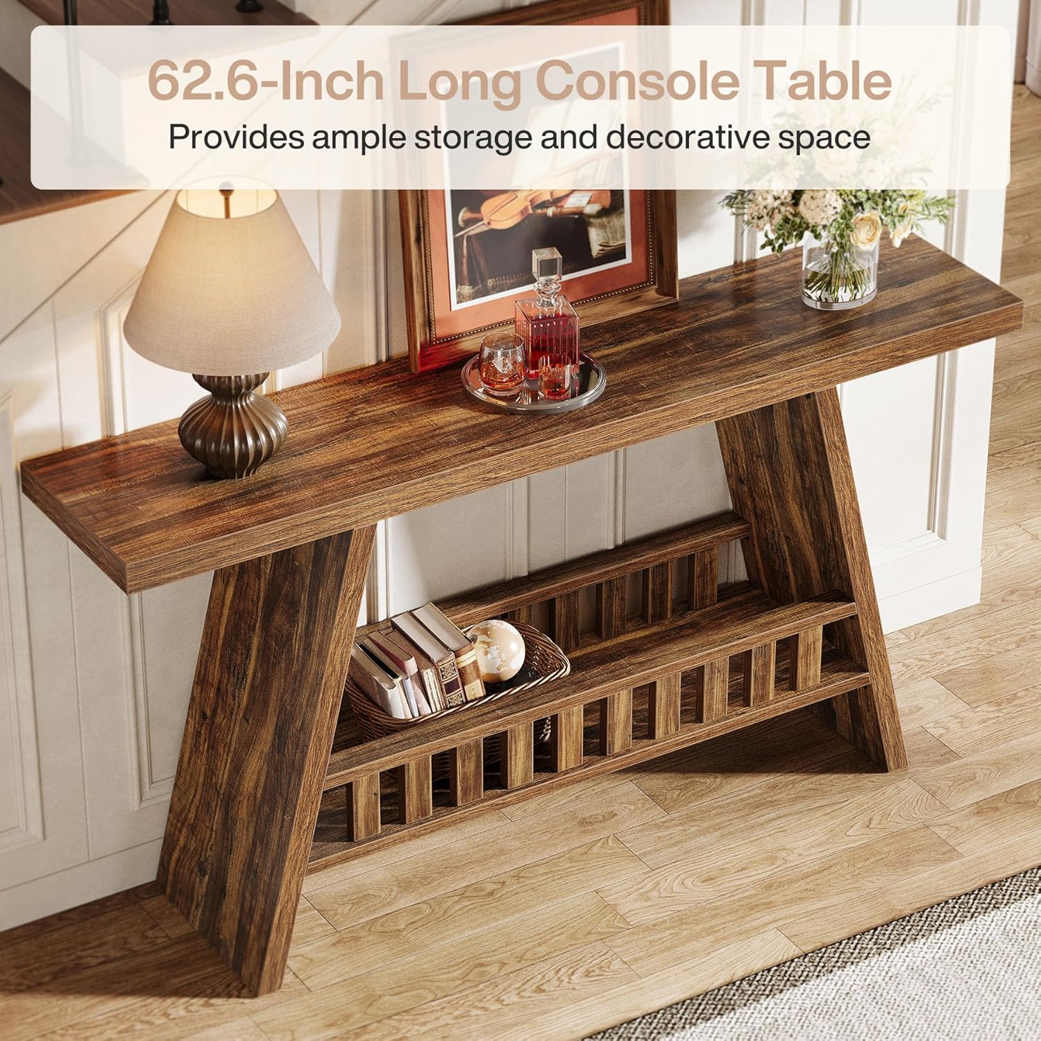 63" Console Table, Farmhouse 2 - Tier Narrow Sofa Table Long Entryway Table Tribesigns