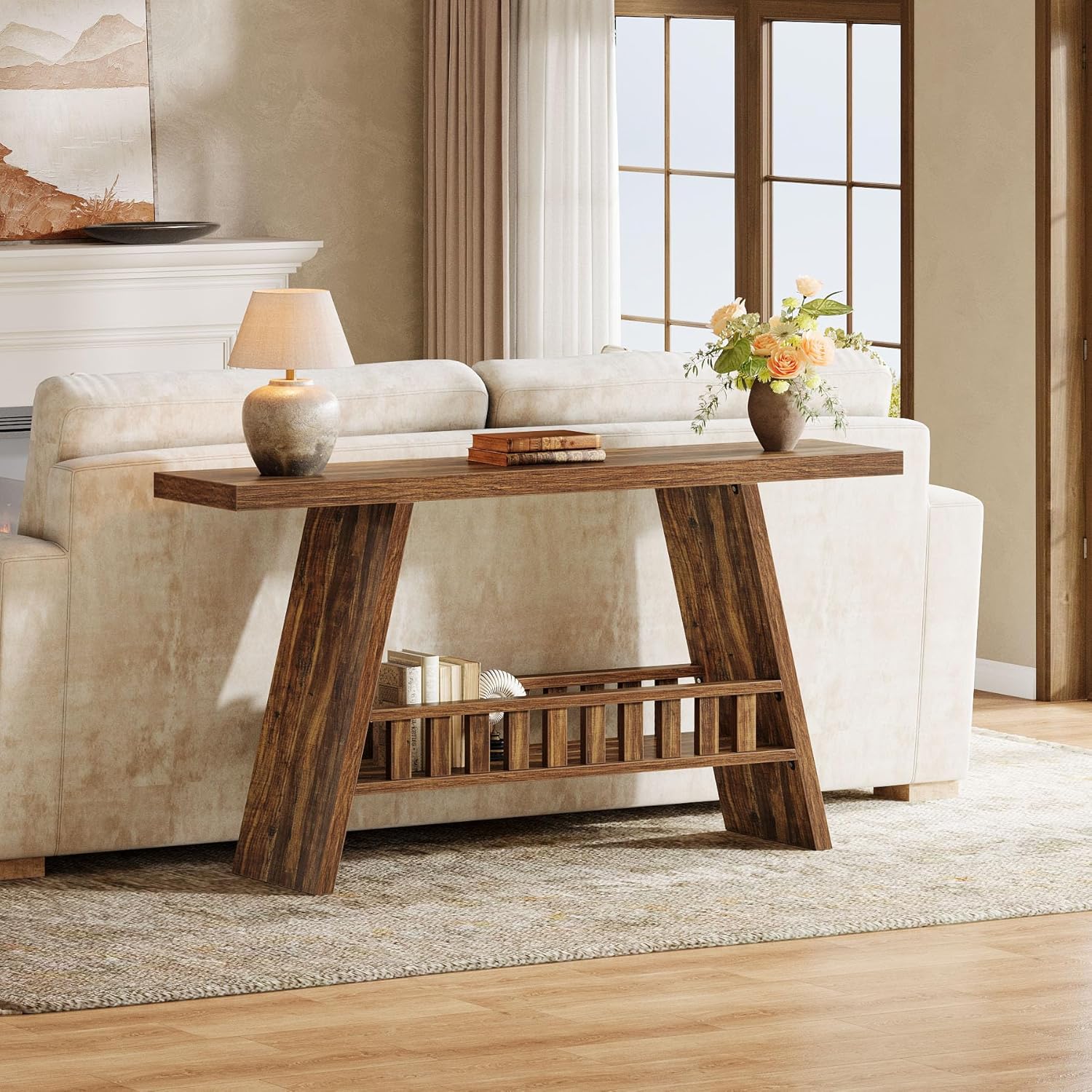 63" Console Table, Farmhouse 2 - Tier Narrow Sofa Table Long Entryway Table Tribesigns