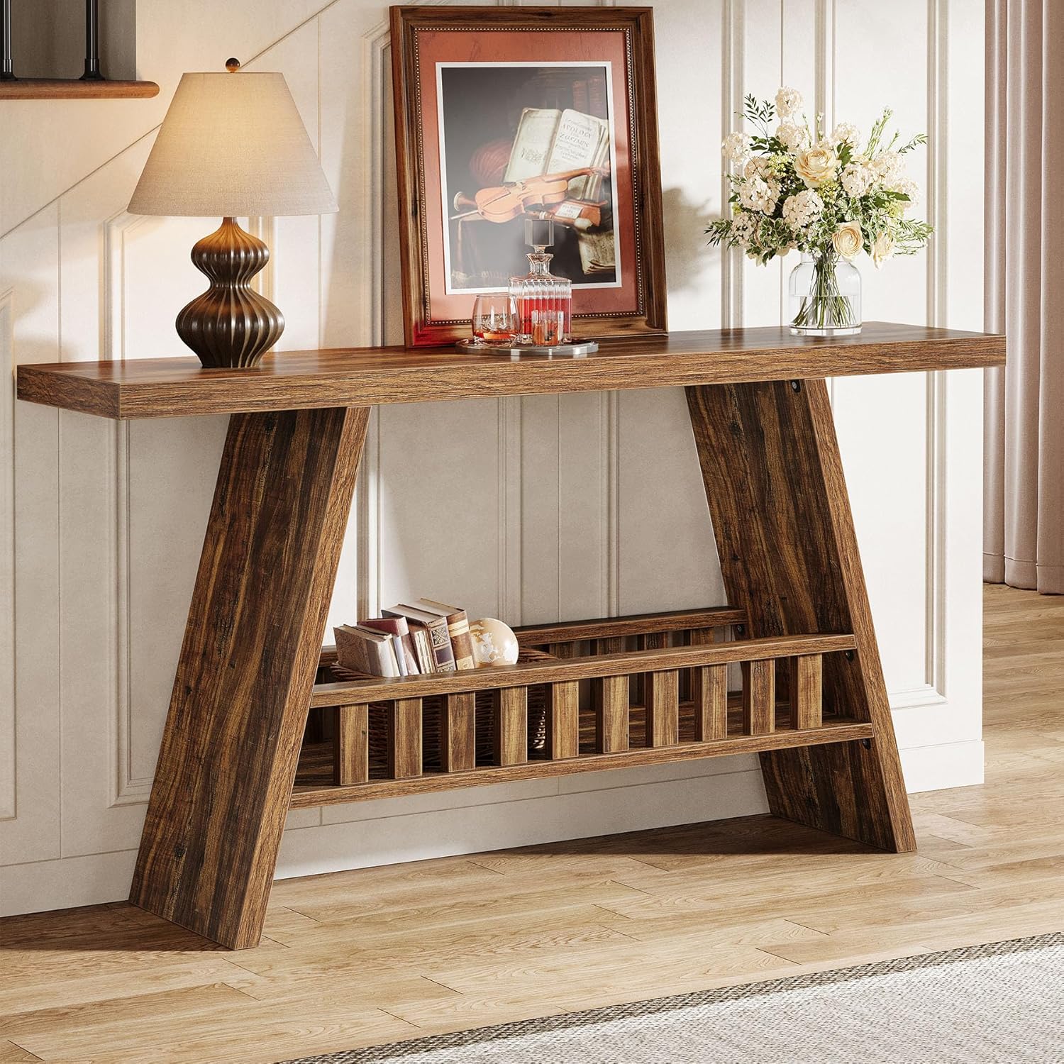 63" Console Table, Farmhouse 2 - Tier Narrow Sofa Table Long Entryway Table Tribesigns