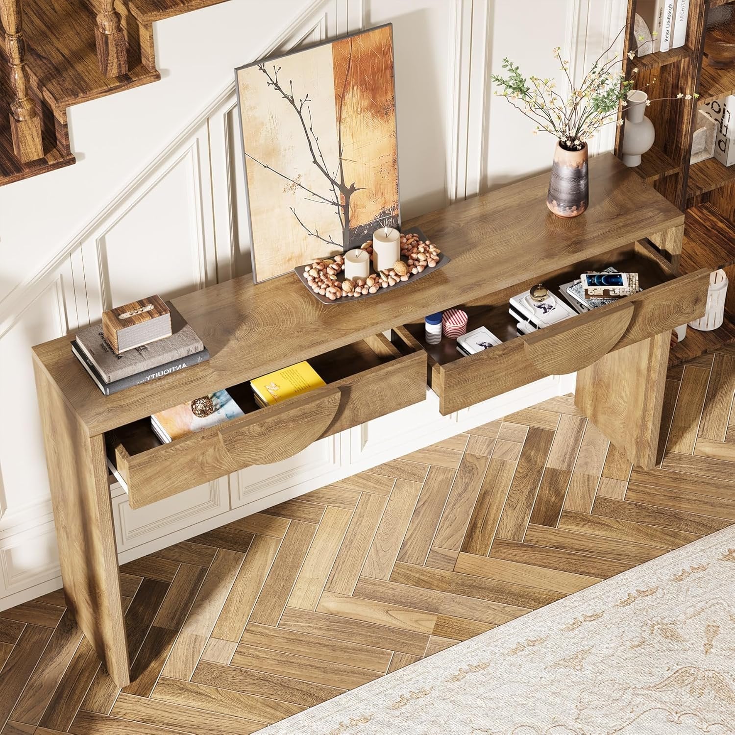 63" Console Table, Farmhouse Entryway Table Sofa Console with 2 Drawers