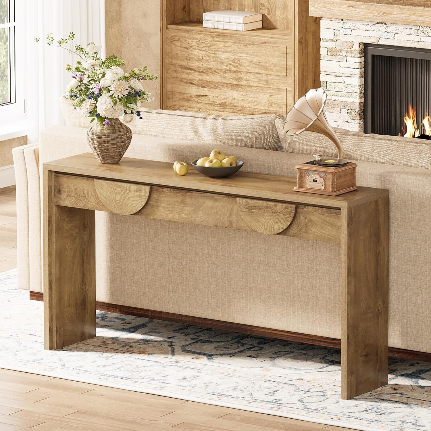 63" Console Table, Farmhouse Entryway Table Sofa Console with 2 Drawers