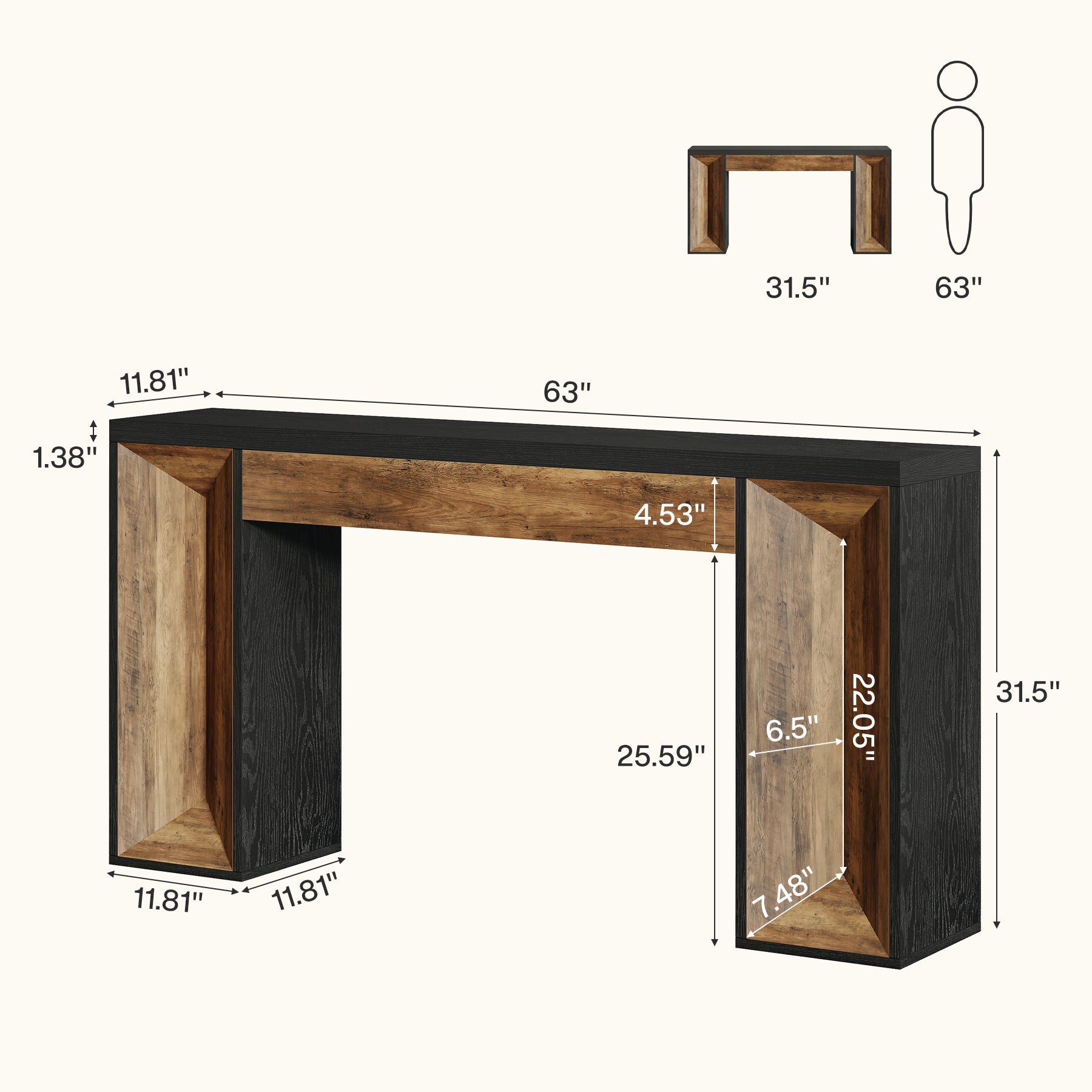 63" Console Table, Farmhouse Entryway Table Sofa Table with Dual-Tone Design