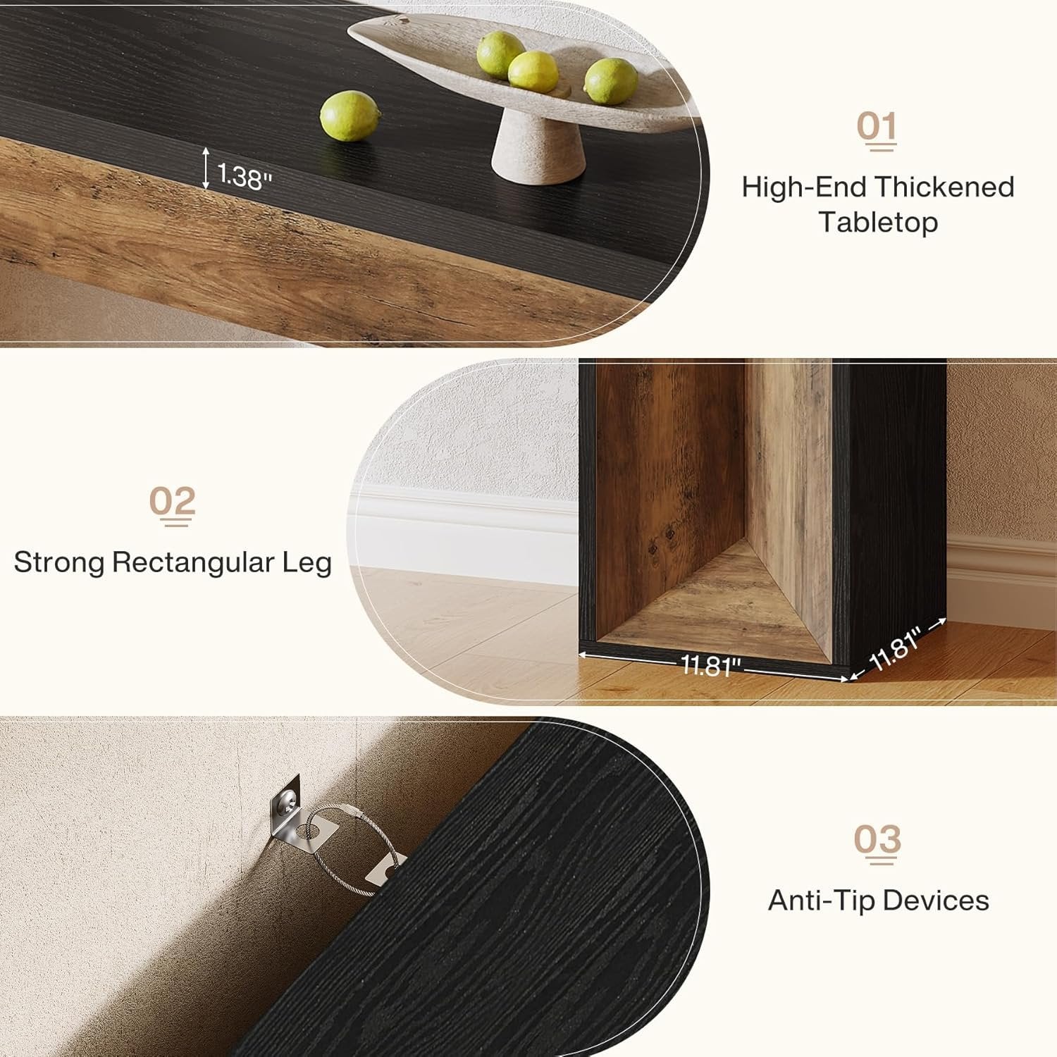 63" Console Table, Farmhouse Entryway Table Sofa Table with Dual-Tone Design