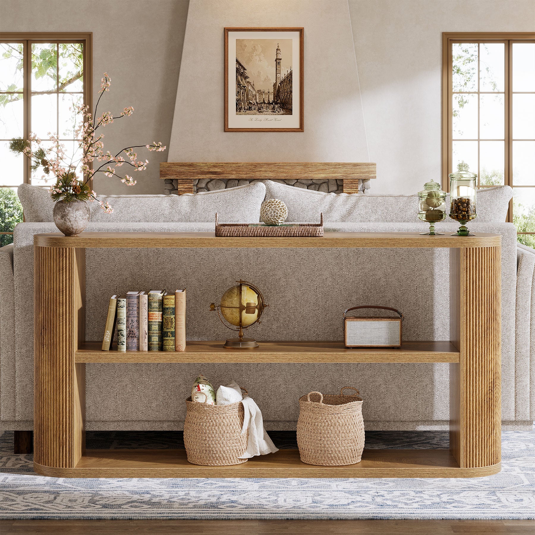 63" Console Table, Farmhouse Sofa Entryway Table with 3-Tier Shelves