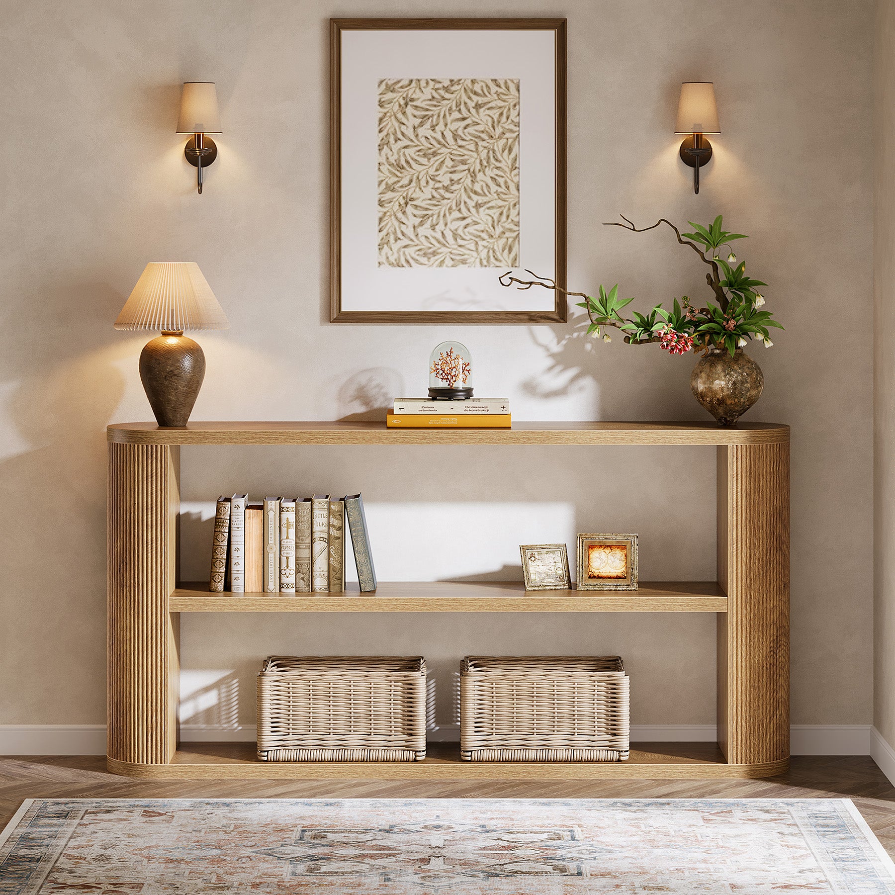 63" Console Table, Farmhouse Sofa Entryway Table with 3-Tier Shelves