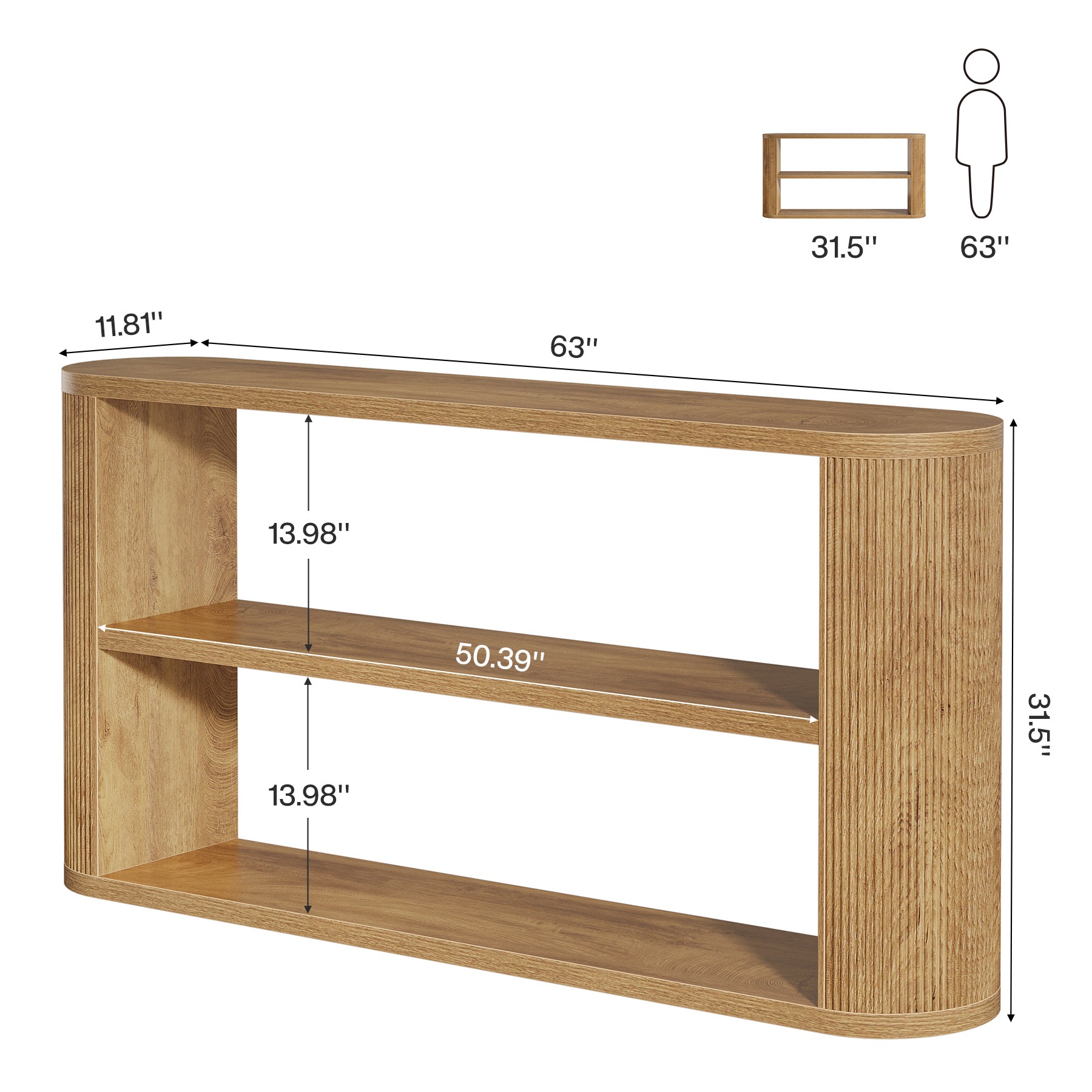 63" Console Table, Farmhouse Sofa Entryway Table with 3-Tier Shelves