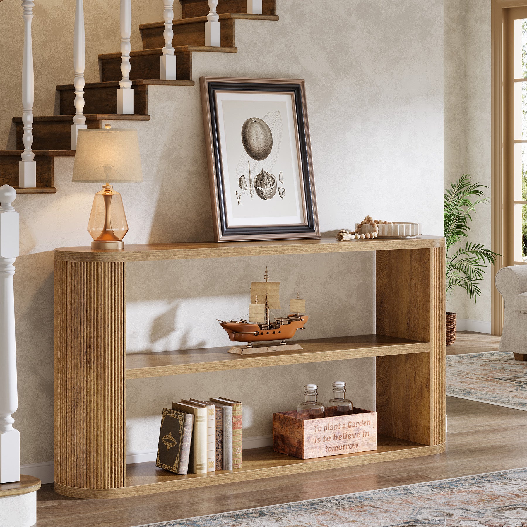 63" Console Table, Farmhouse Sofa Entryway Table with 3-Tier Shelves