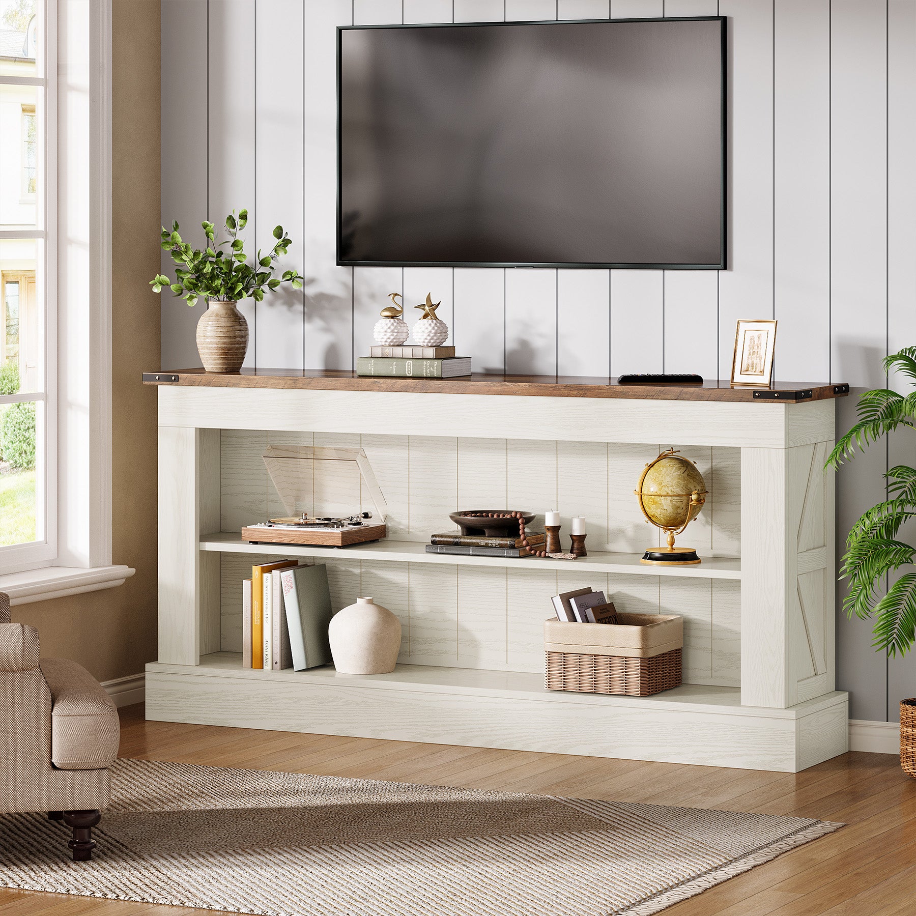 63" Console Table, Long Entryway Table Sofa Table With Storage Tribesigns