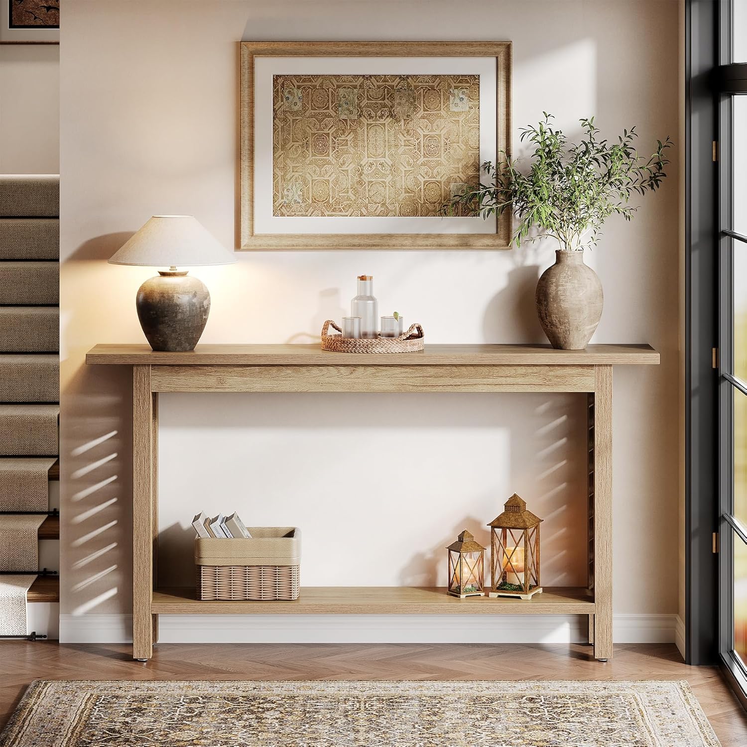 63" Console Table, Narrow 2-Tier Sofa table Entryway Table for Foyer