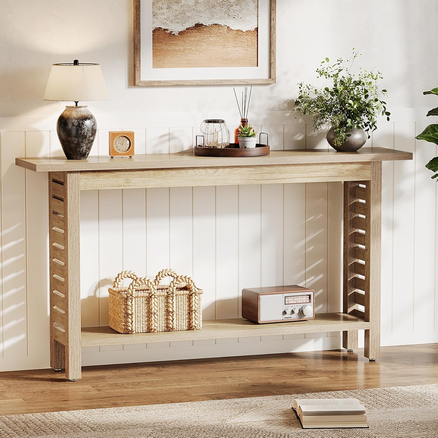 63" Console Table, Narrow 2-Tier Sofa table Entryway Table for Foyer