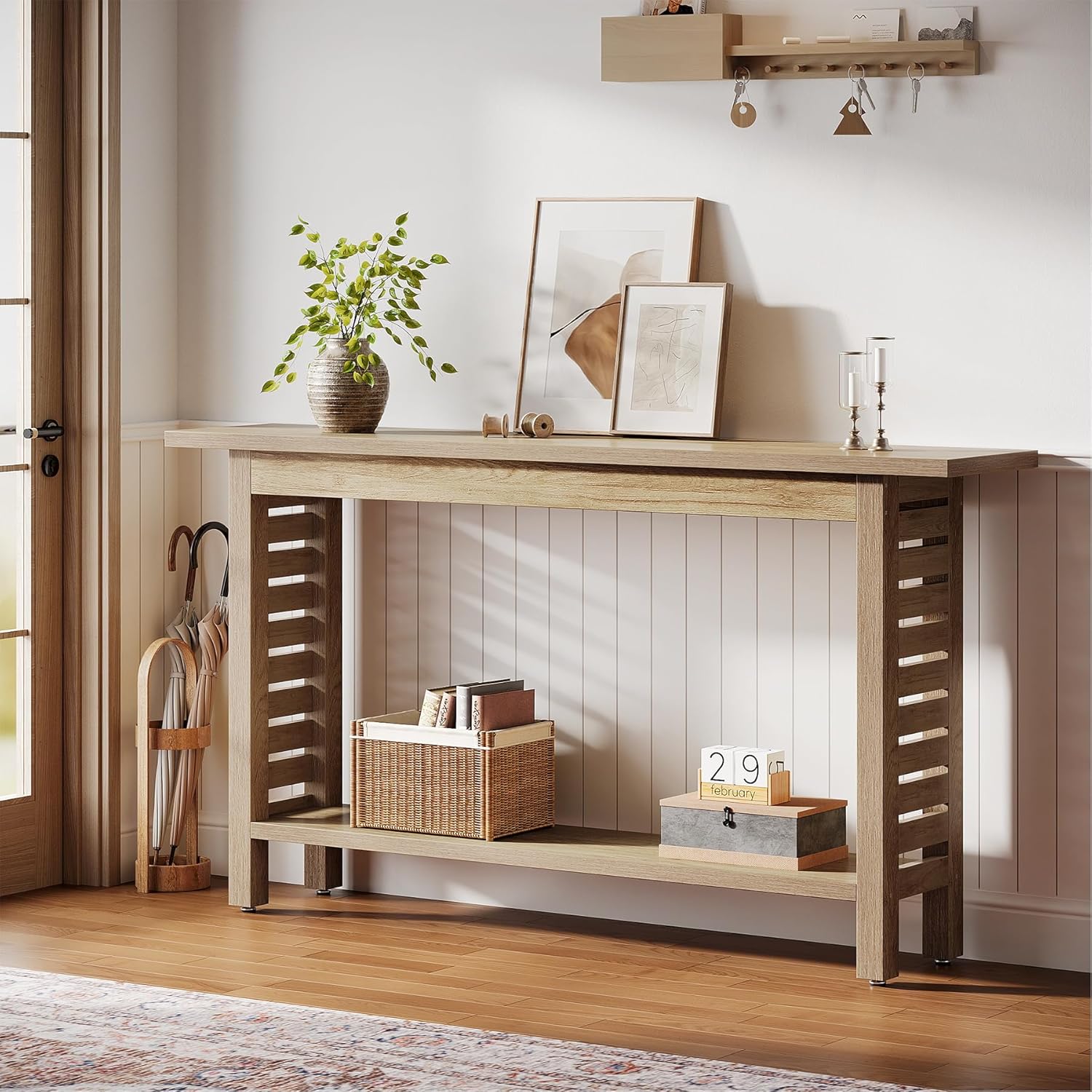 63" Console Table, Narrow 2-Tier Sofa table Entryway Table for Foyer