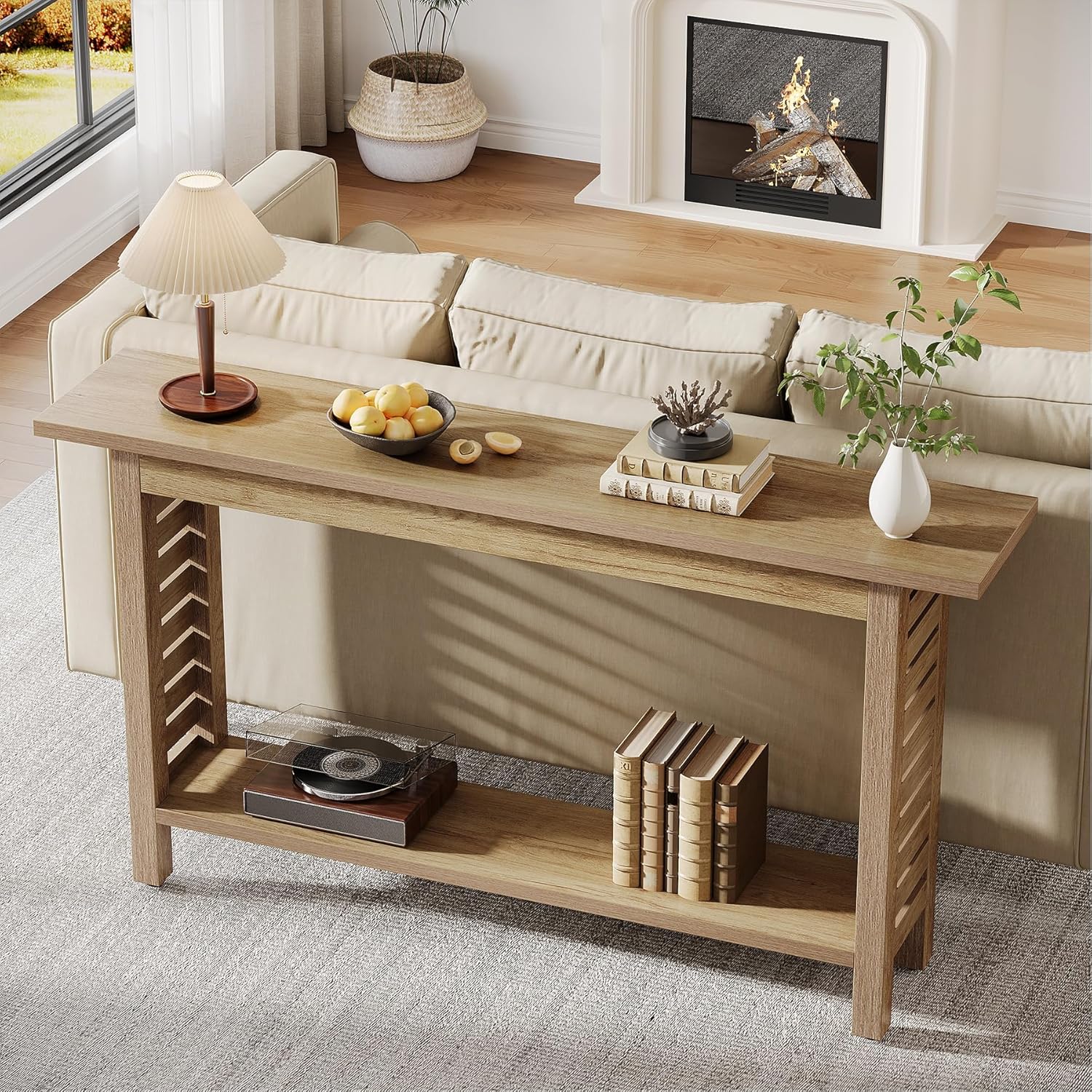 63" Console Table, Narrow 2-Tier Sofa table Entryway Table for Foyer