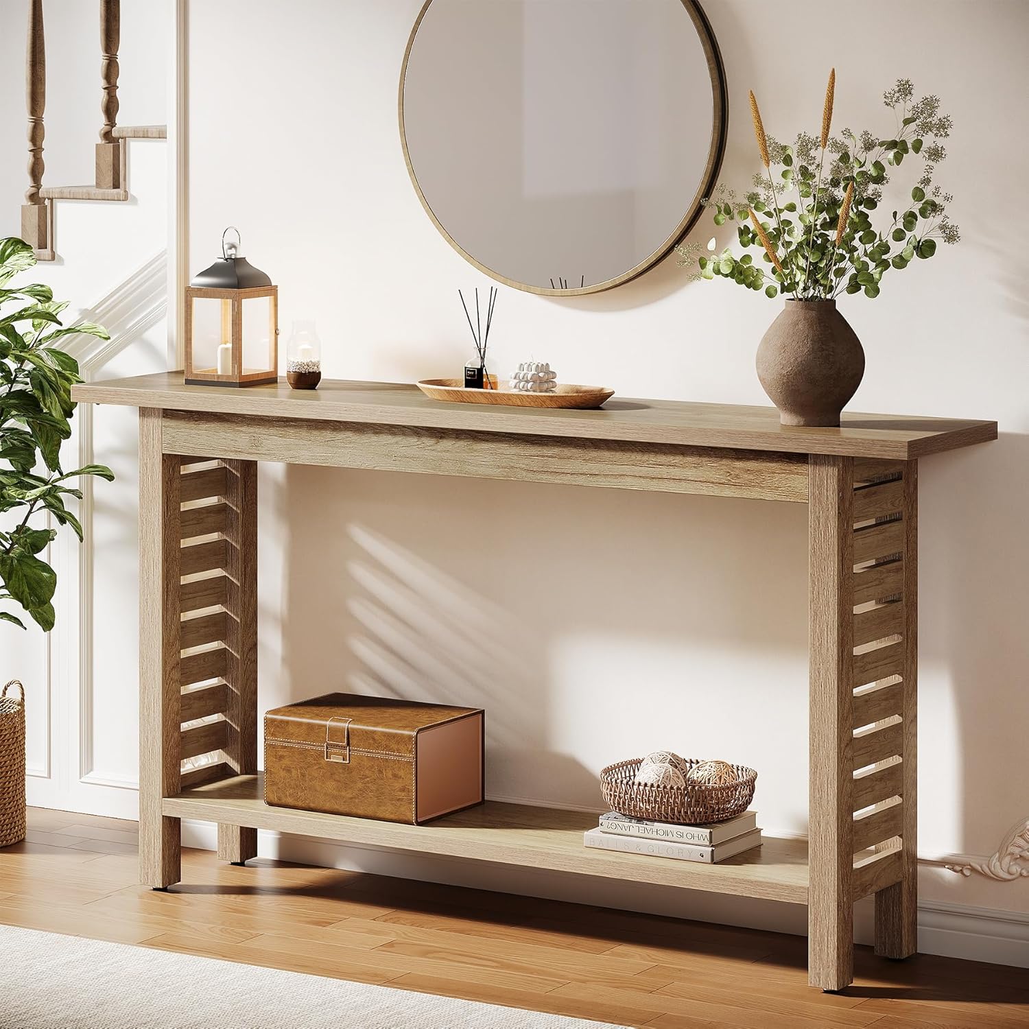 63" Console Table, Narrow 2-Tier Sofa table Entryway Table for Foyer