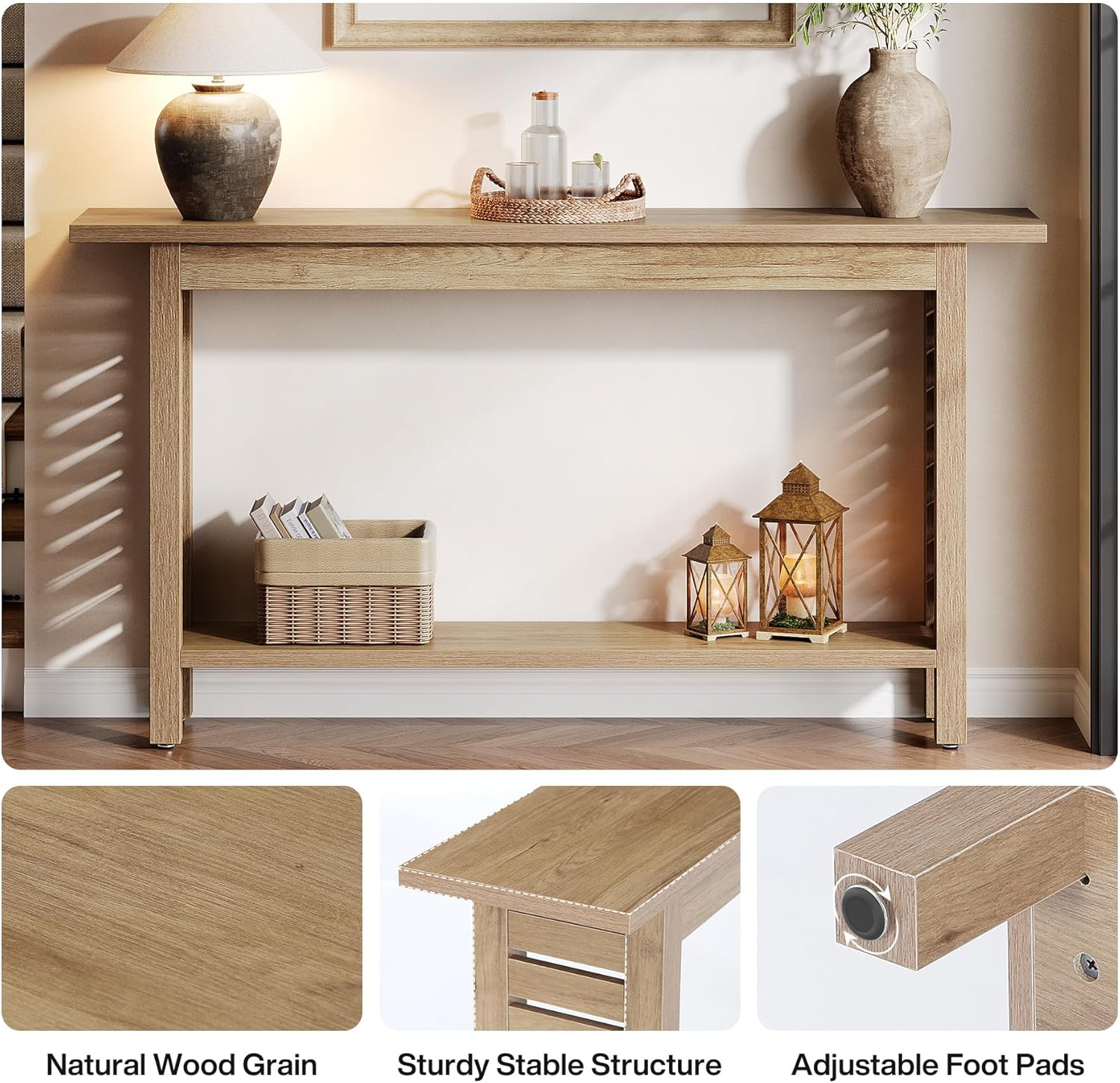 63" Console Table, Narrow 2-Tier Sofa table Entryway Table for Foyer