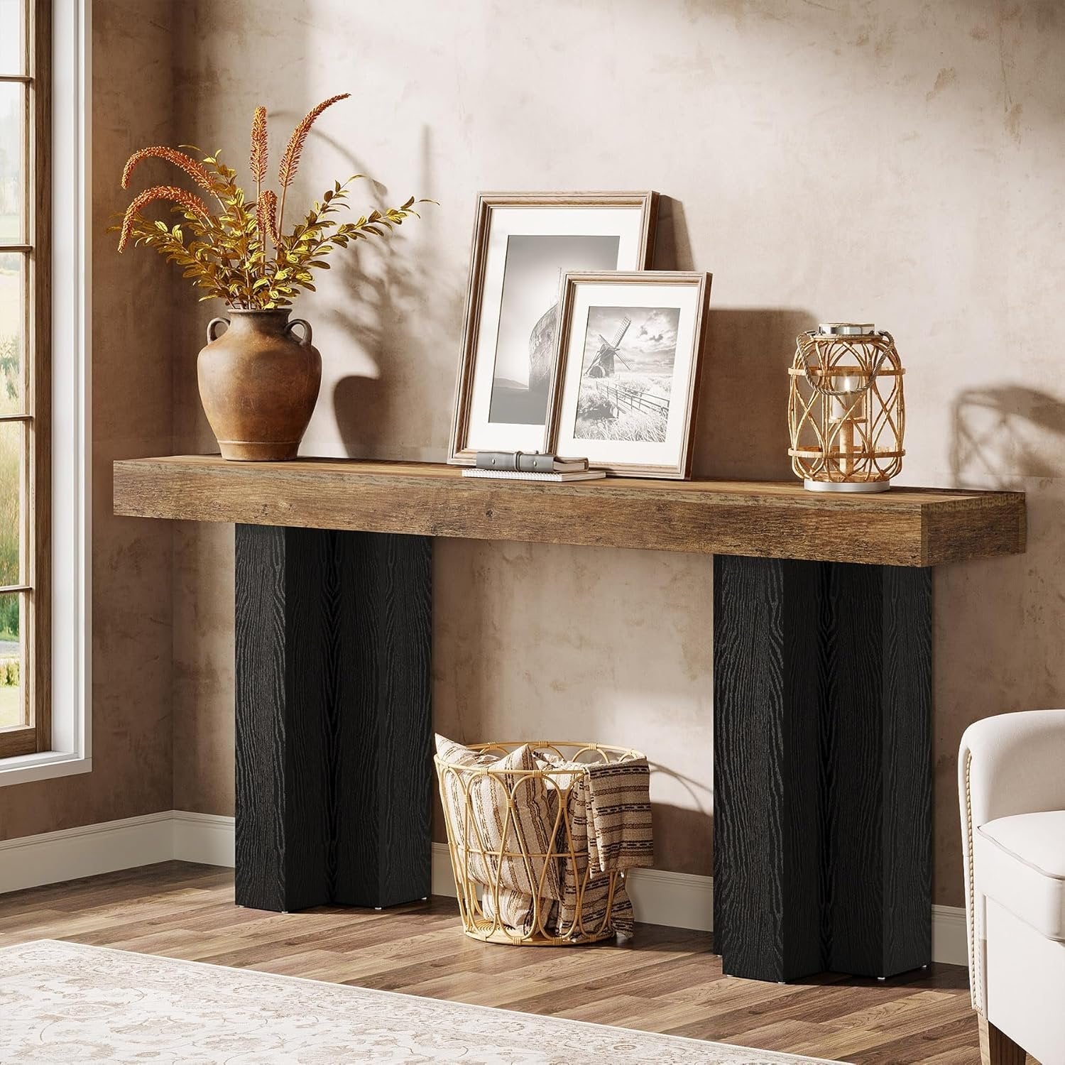 63" Console Table, Narrow Sofa Console Entryway Table with Sturdy Legs