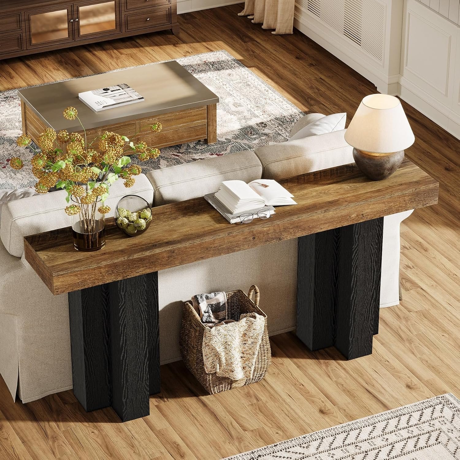 63" Console Table, Narrow Sofa Console Entryway Table with Sturdy Legs