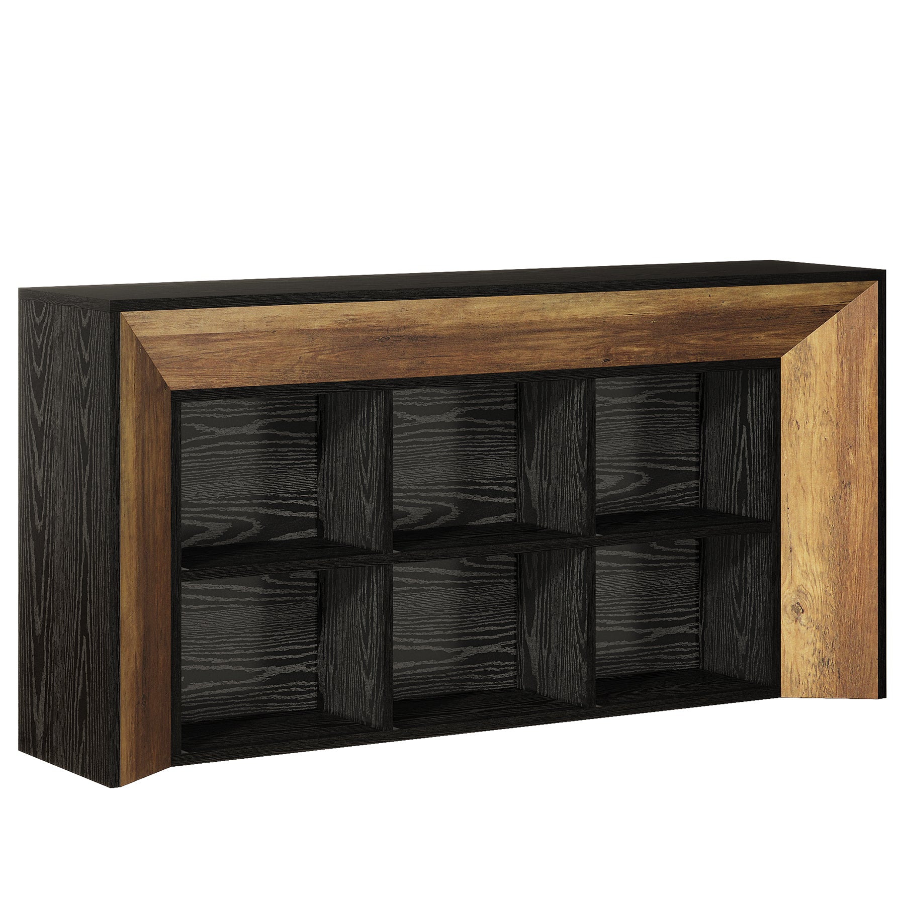 63" Console Table, Rustic Entryway Sofa Table with 6 Storage Cubes