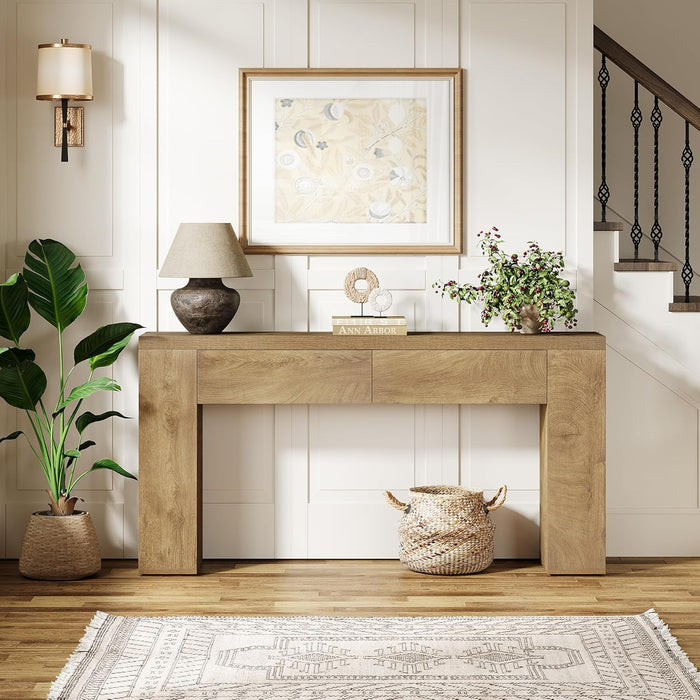 63“ Rustic Console Table with Drawers, Narrow Sofa Table for Hallway or Entryway