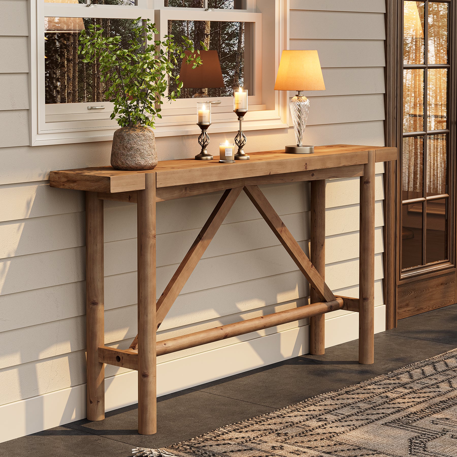 63" Console Table, Solid Wood Farmhouse Sofa Table Hallway Table