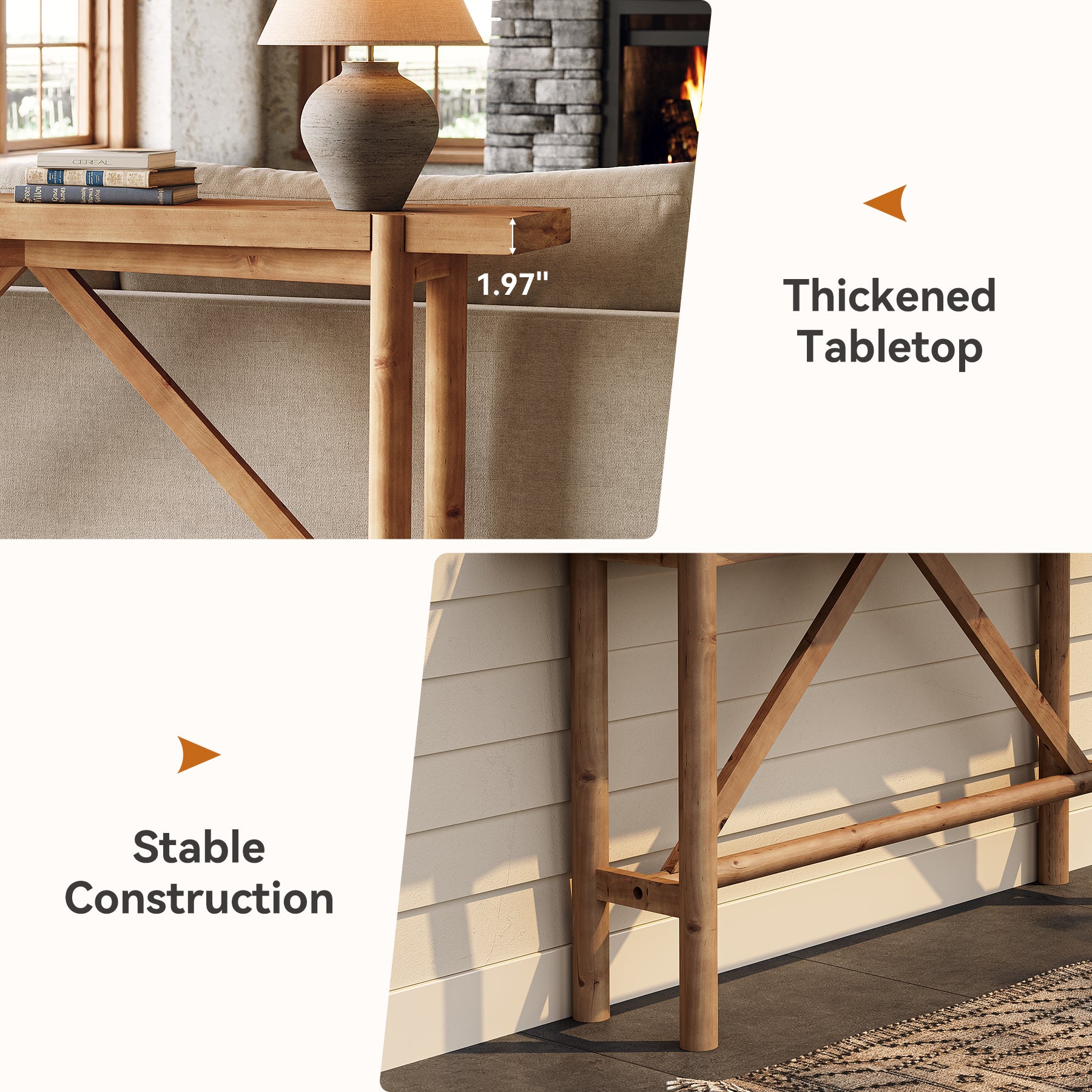 63" Console Table, Solid Wood Farmhouse Sofa Table Hallway Table