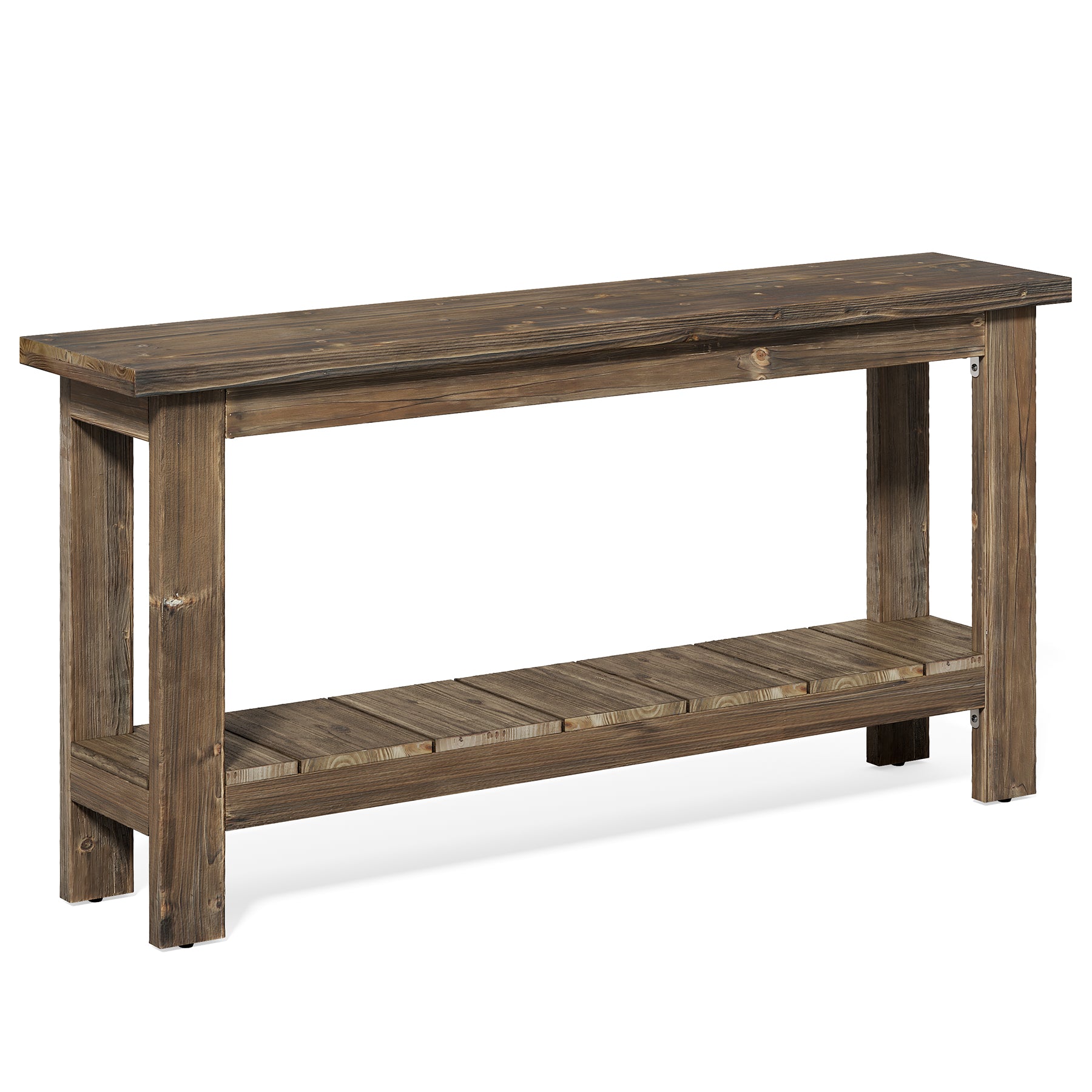 63" Console Table, Solid Wood Sofa Table with 2-Tier Storage Shelf
