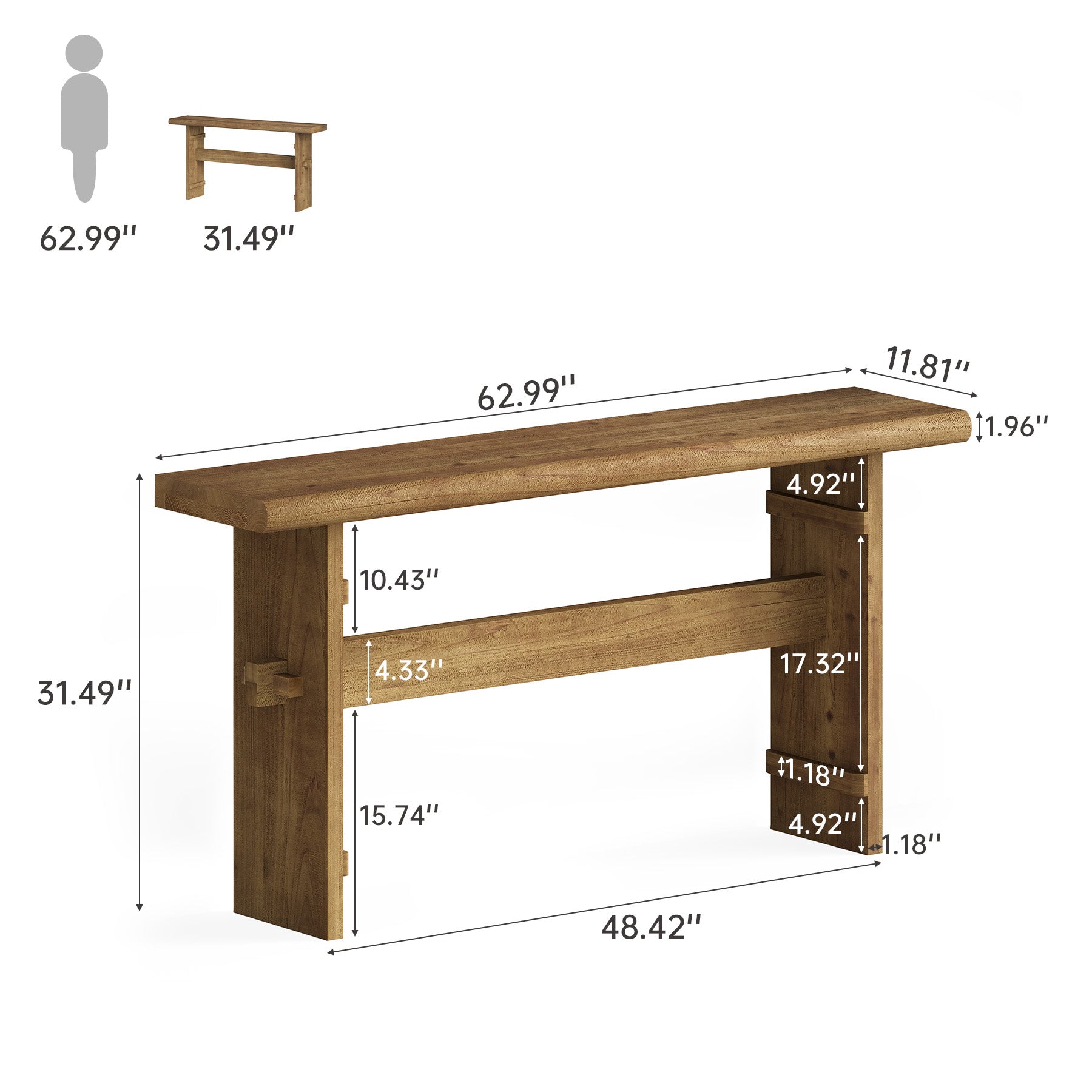63" Console Table, Wood Entryway Table Sofa Table Behind Couch