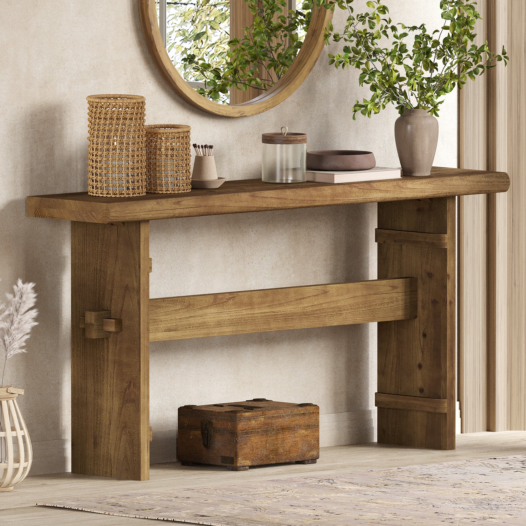 63" Console Table, Wood Entryway Table Sofa Table Behind Couch