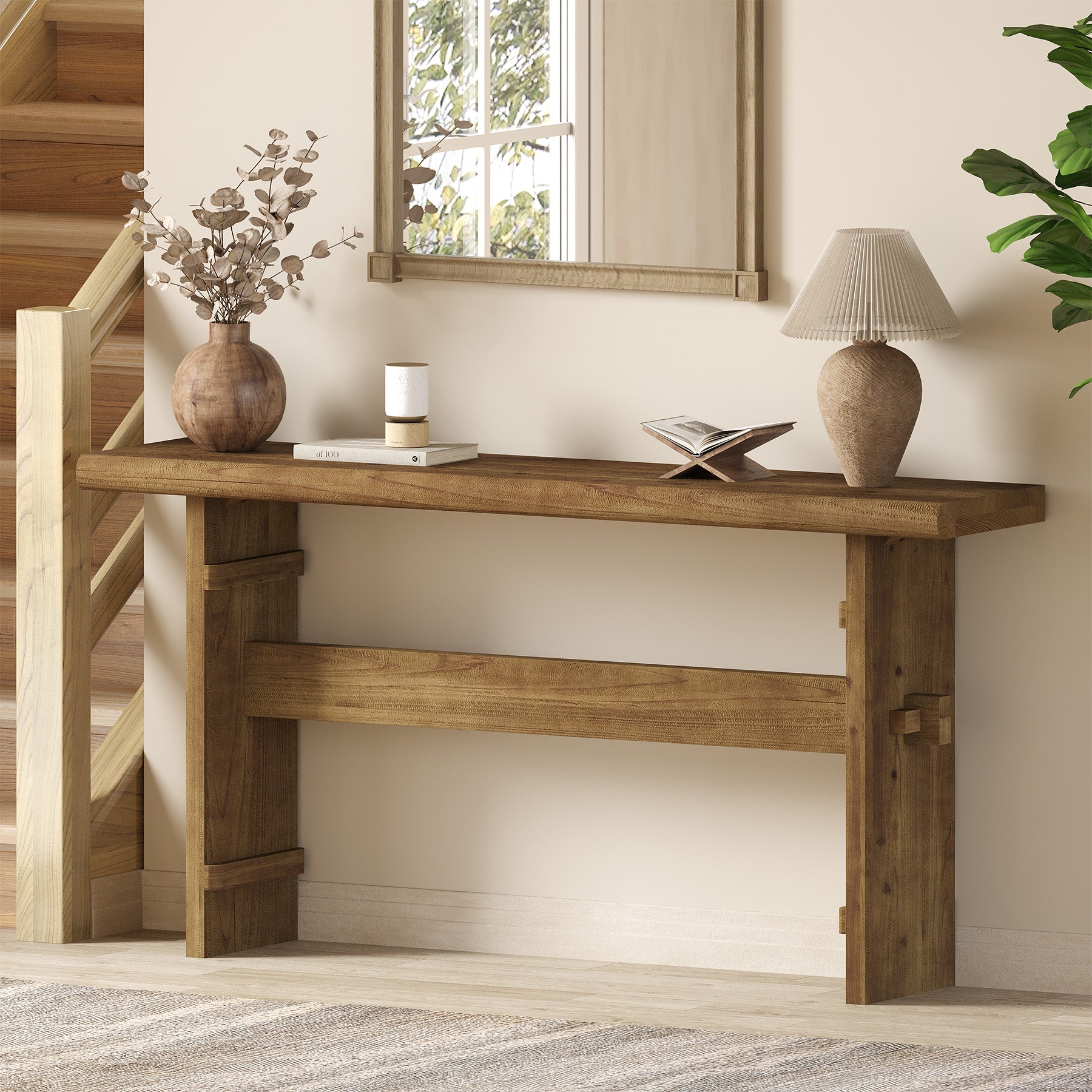 63" Console Table, Wood Entryway Table Sofa Table Behind Couch