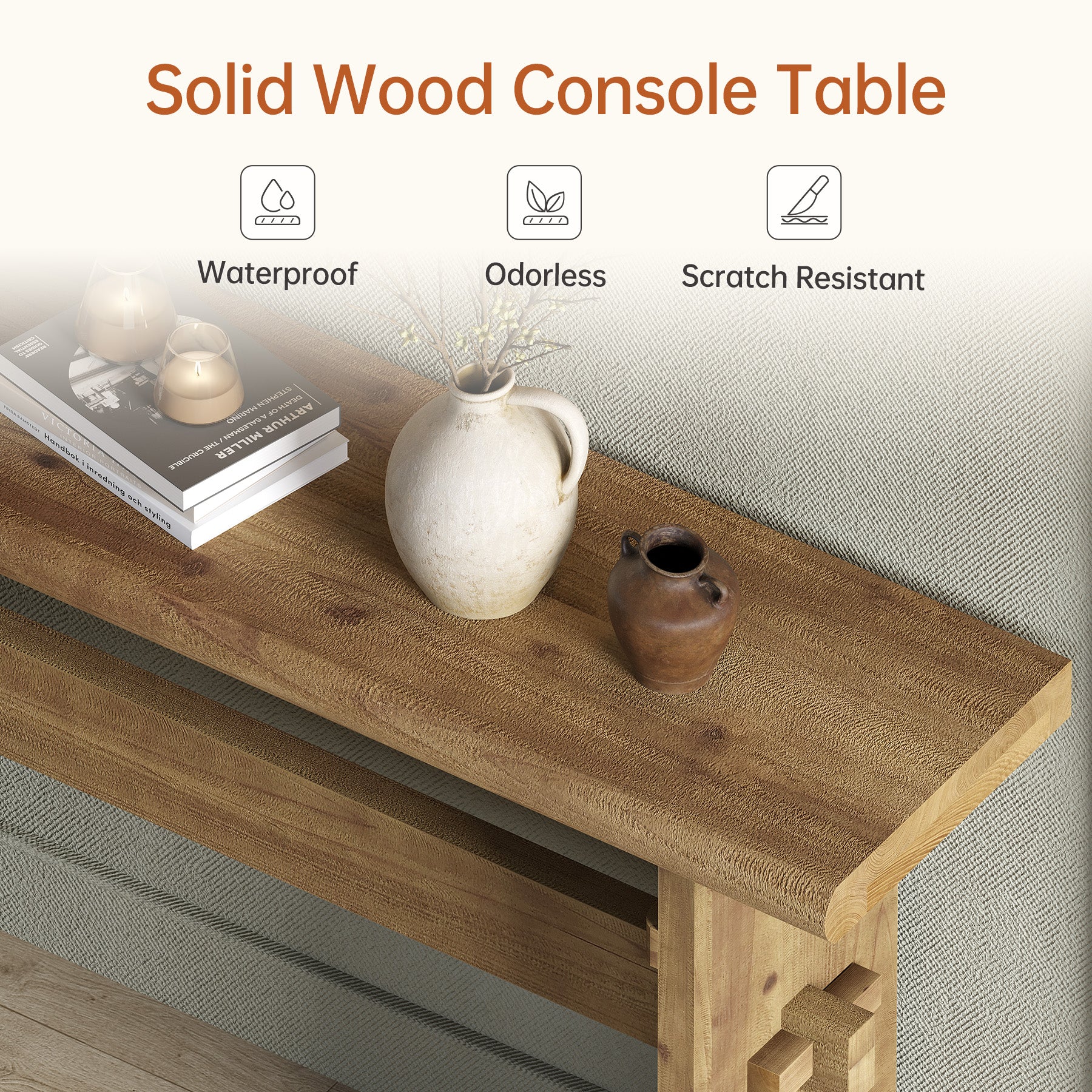 63" Console Table, Wood Entryway Table Sofa Table Behind Couch