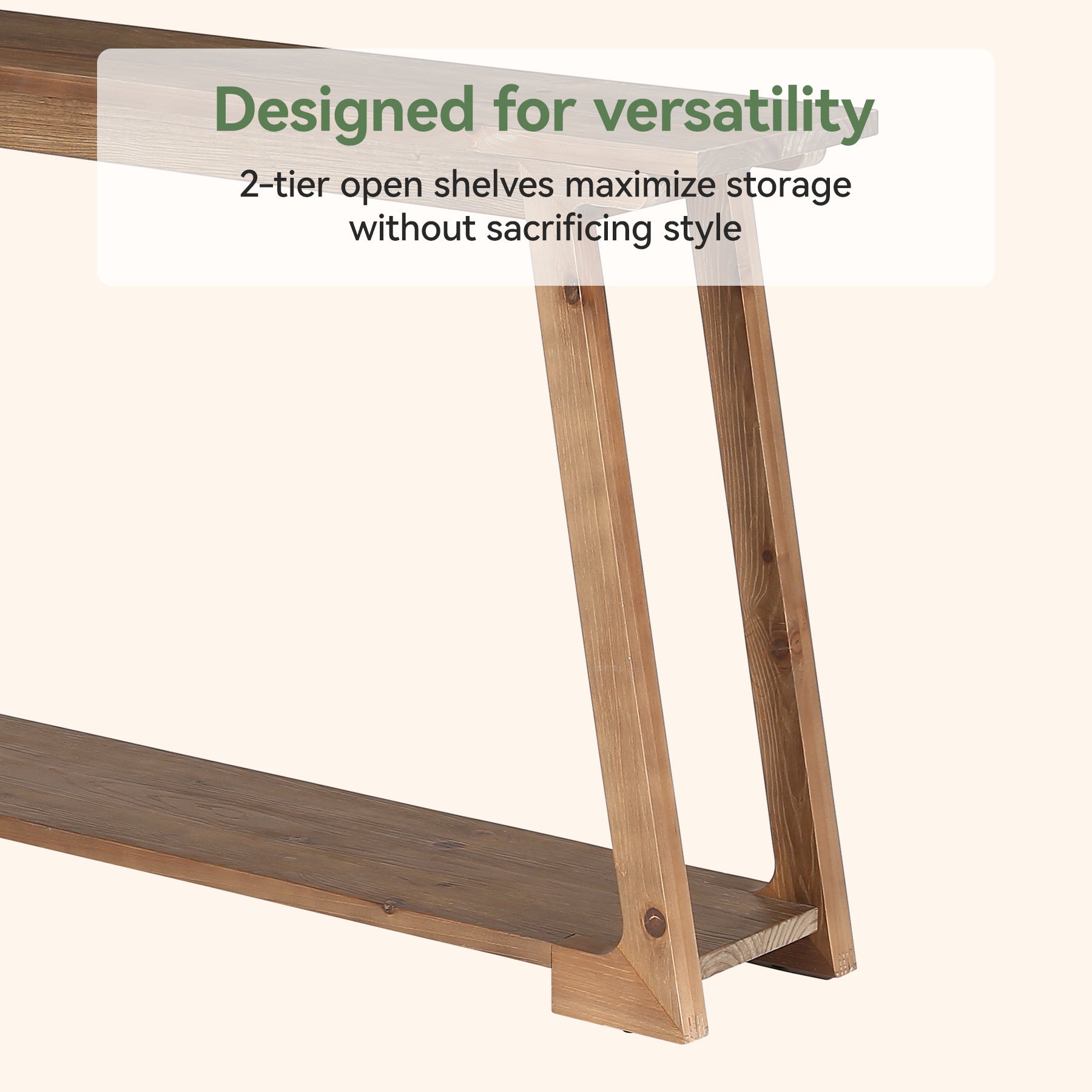 63" Console Table, Wood Sofa Table with 2-Tier Storage for Living Room