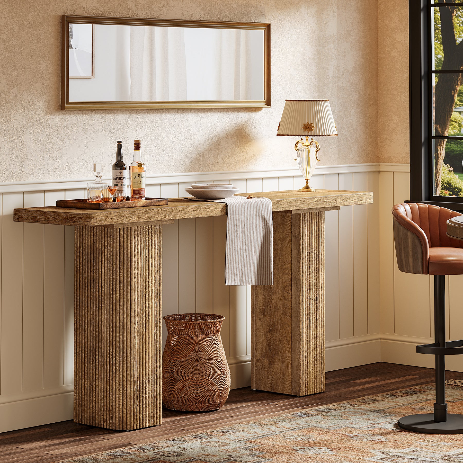 63" Console Table, Wooden Sofa Table Behind Couch Entryway Table