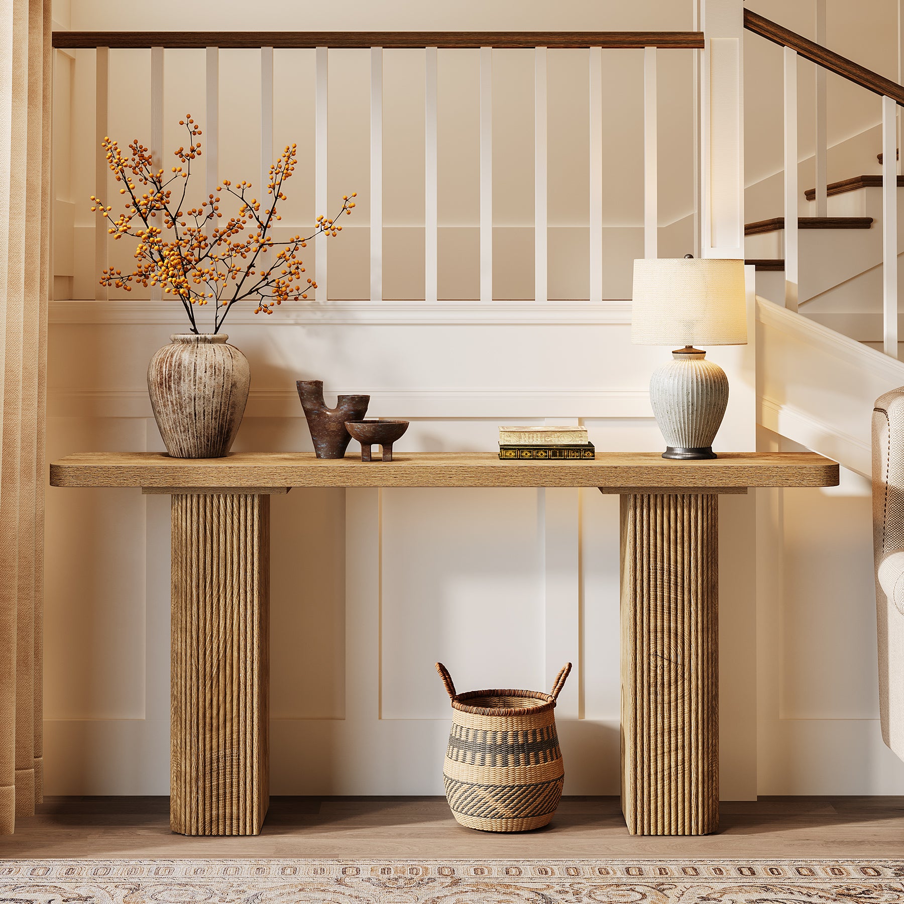 63" Console Table, Wooden Sofa Table Behind Couch Entryway Table