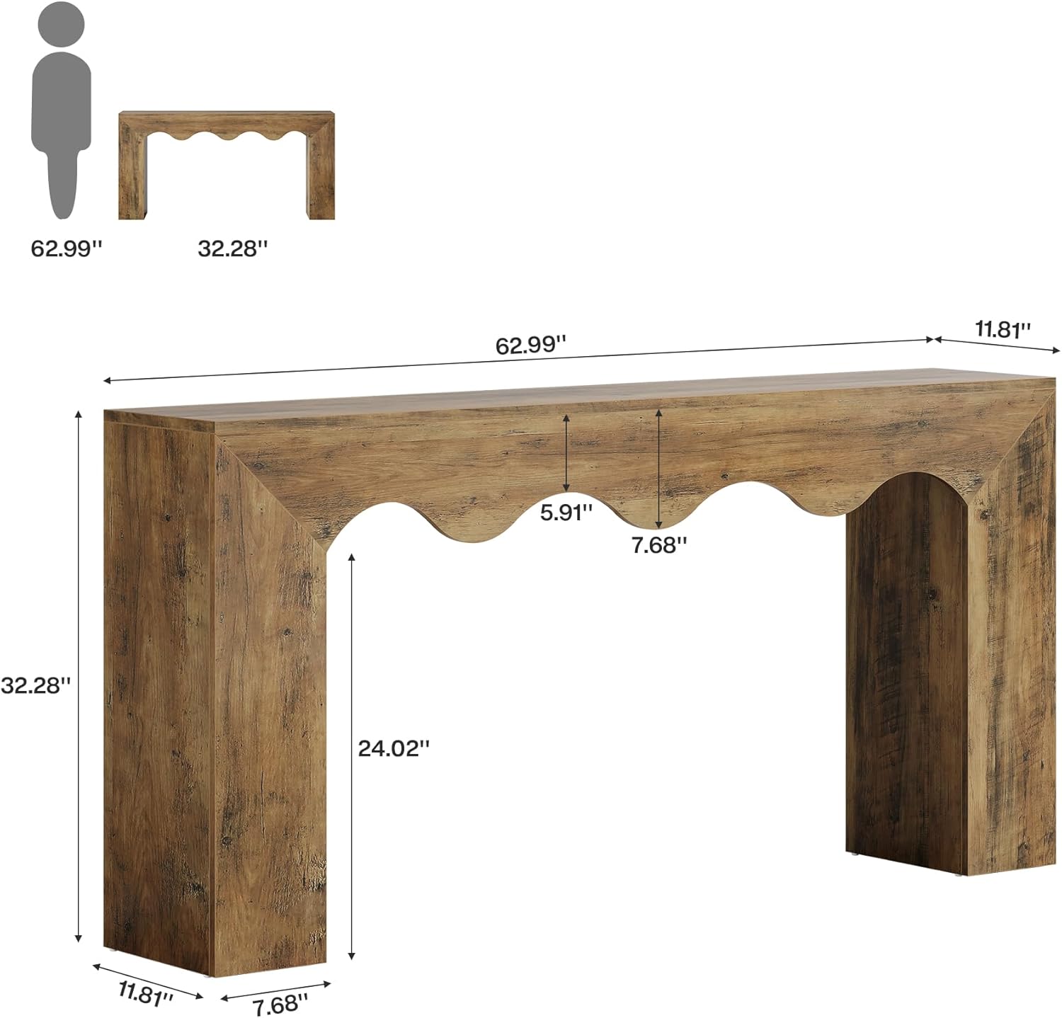 63" Console Table, Wooden Sofa Table Entryway Table with Storage Tribesigns