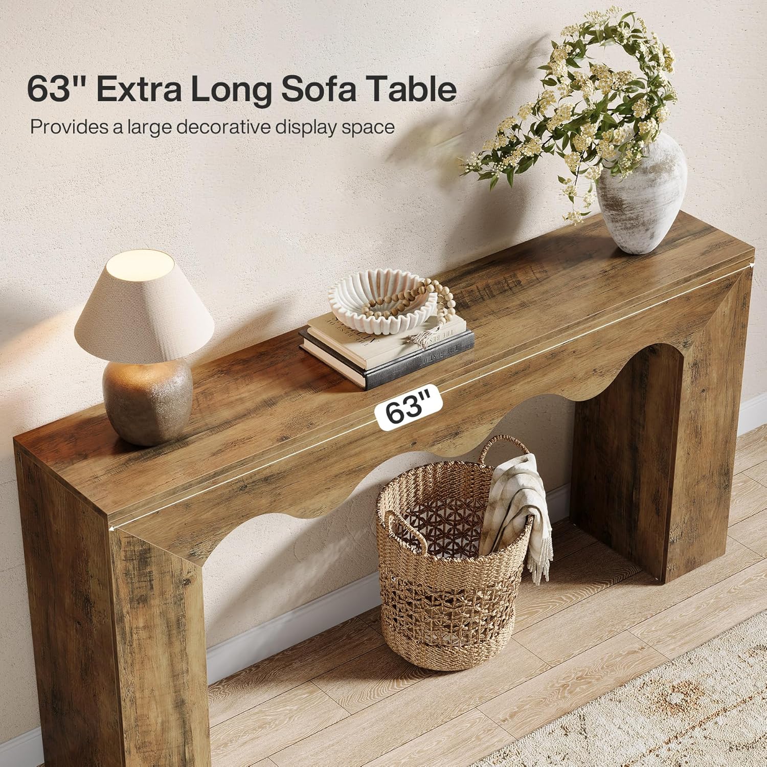 63" Console Table, Wooden Sofa Table Entryway Table with Storage Tribesigns