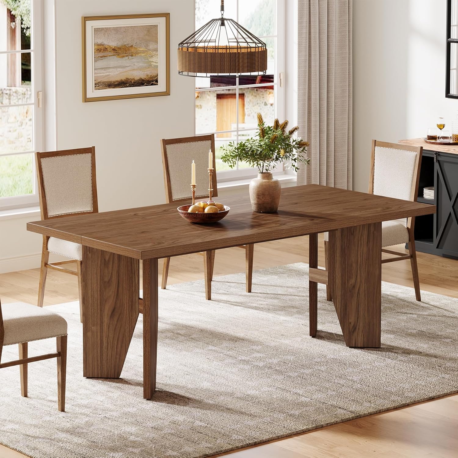 63" Dining Table, Farmhouse Kitchen Dinner Table for 4-6 People