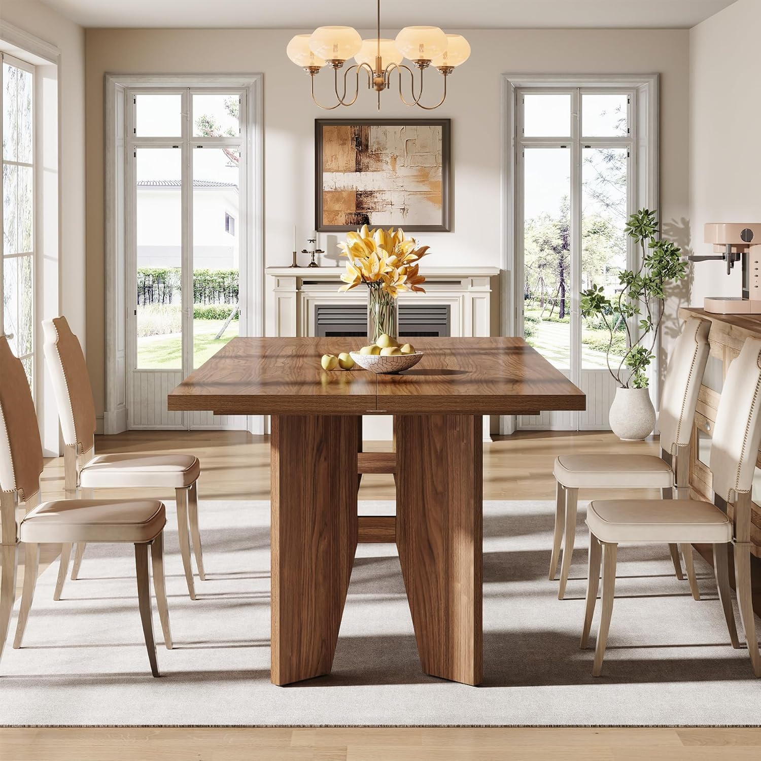 63" Dining Table, Farmhouse Kitchen Dinner Table for 4-6 People