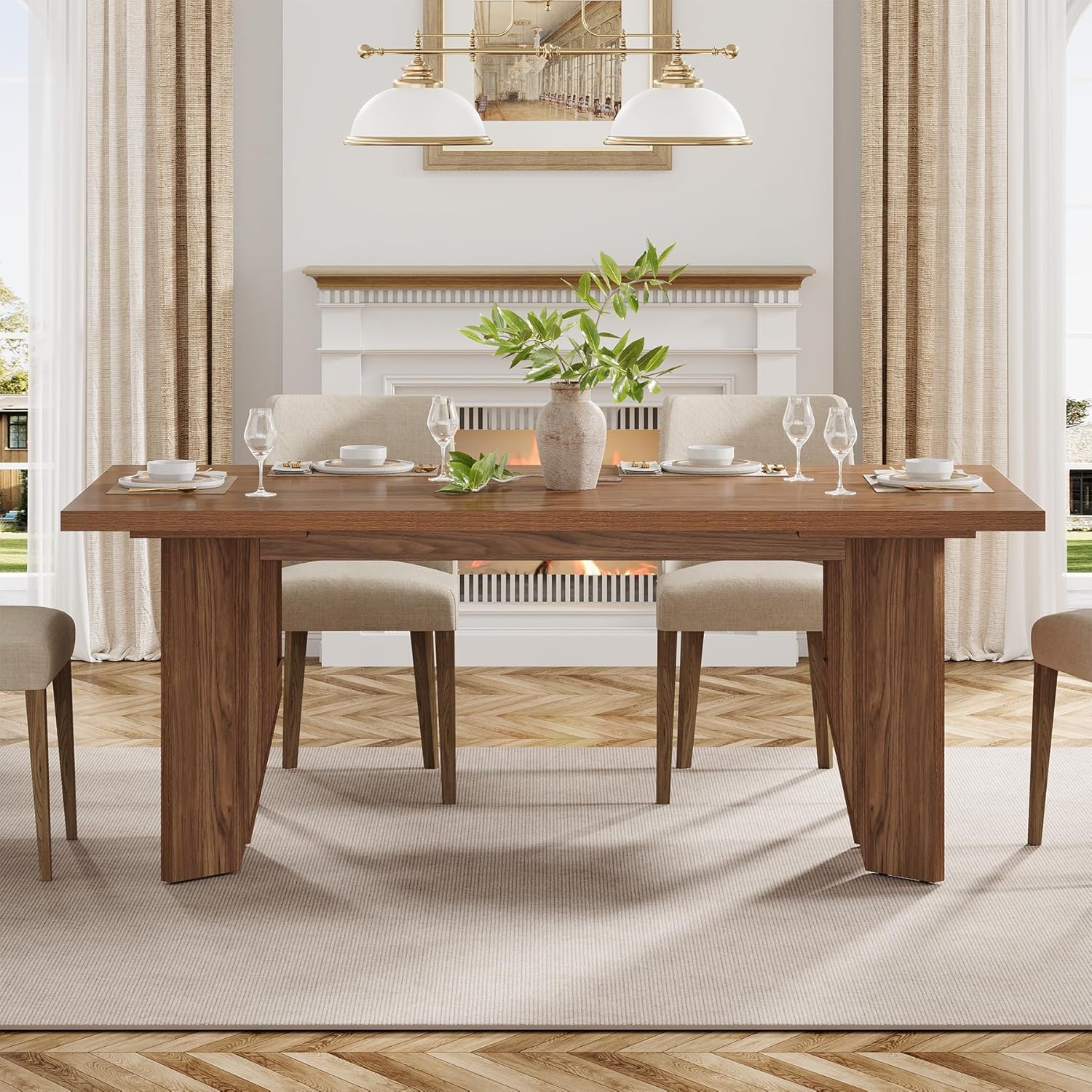 63" Dining Table, Farmhouse Kitchen Dinner Table for 4-6 People