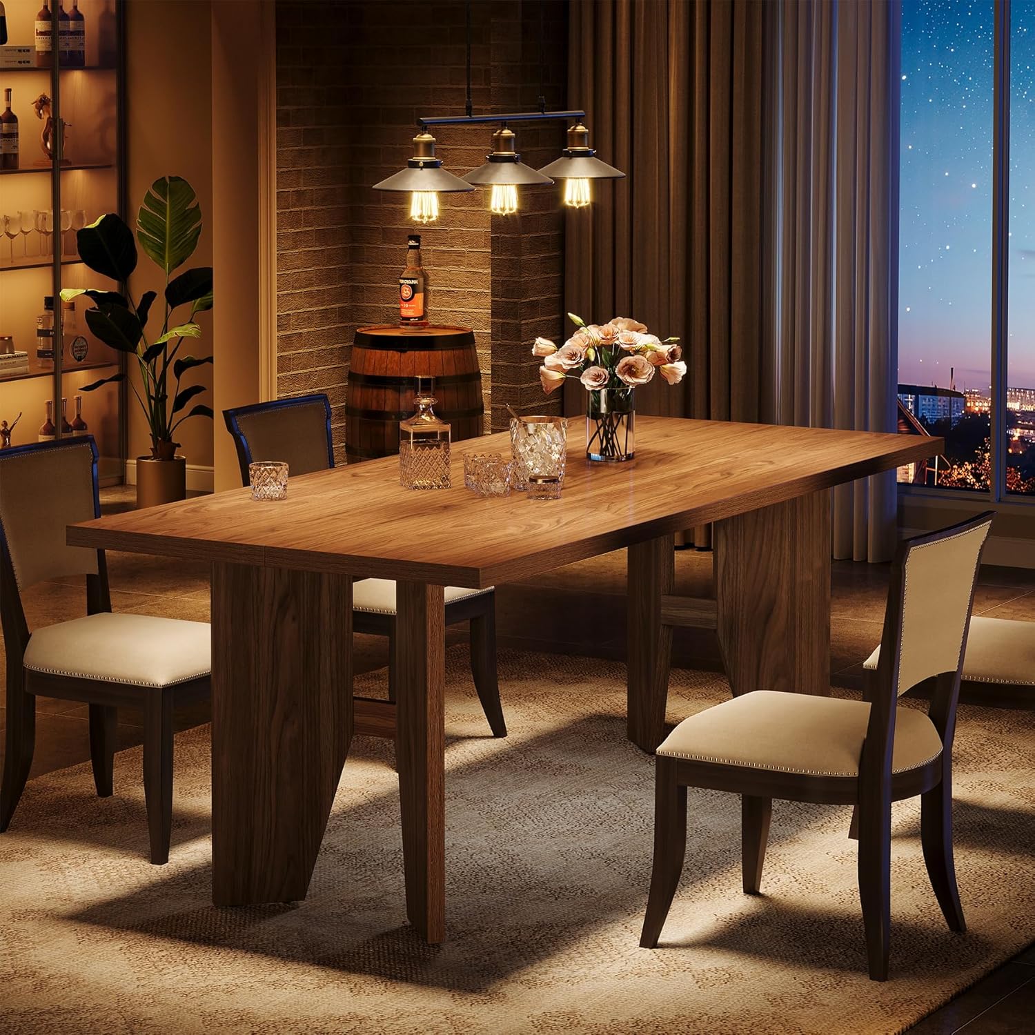 63" Dining Table, Farmhouse Kitchen Dinner Table for 4-6 People